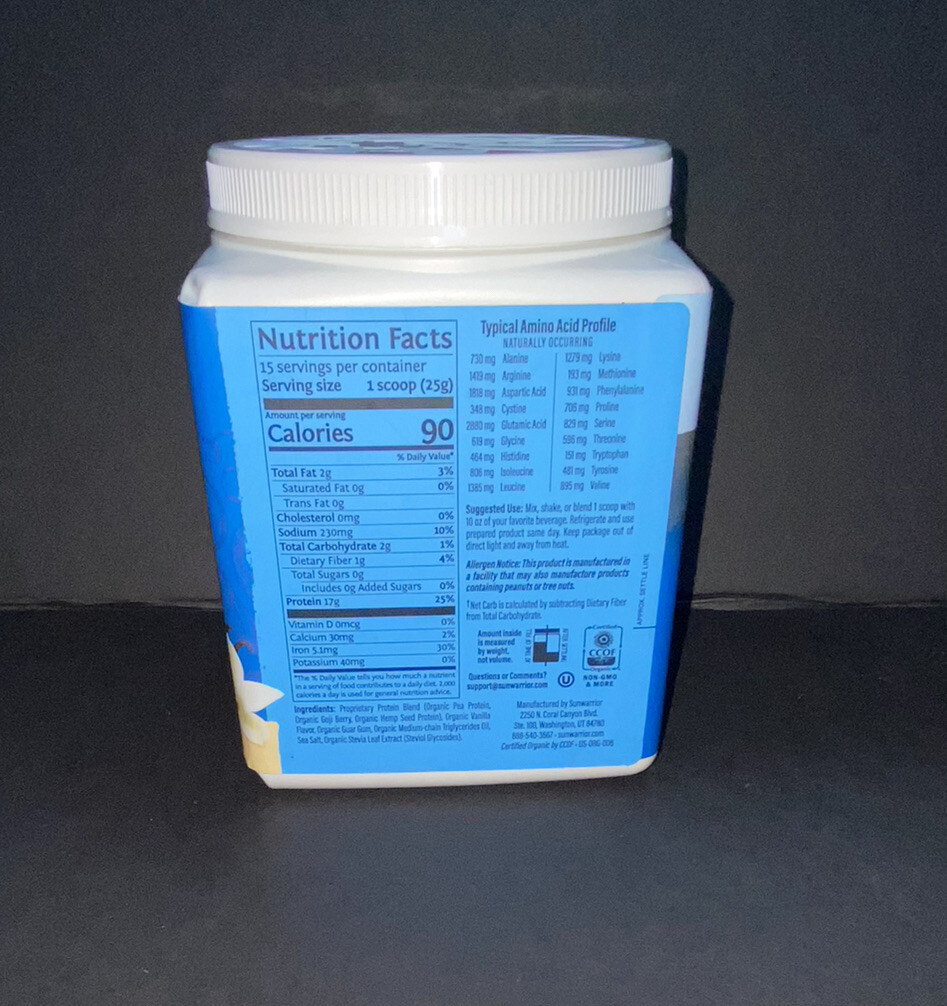 SUNWARRIOR PLANT BASED VANILLA PROTEIN POWDER (NEW SEALED) EXP 02-2025