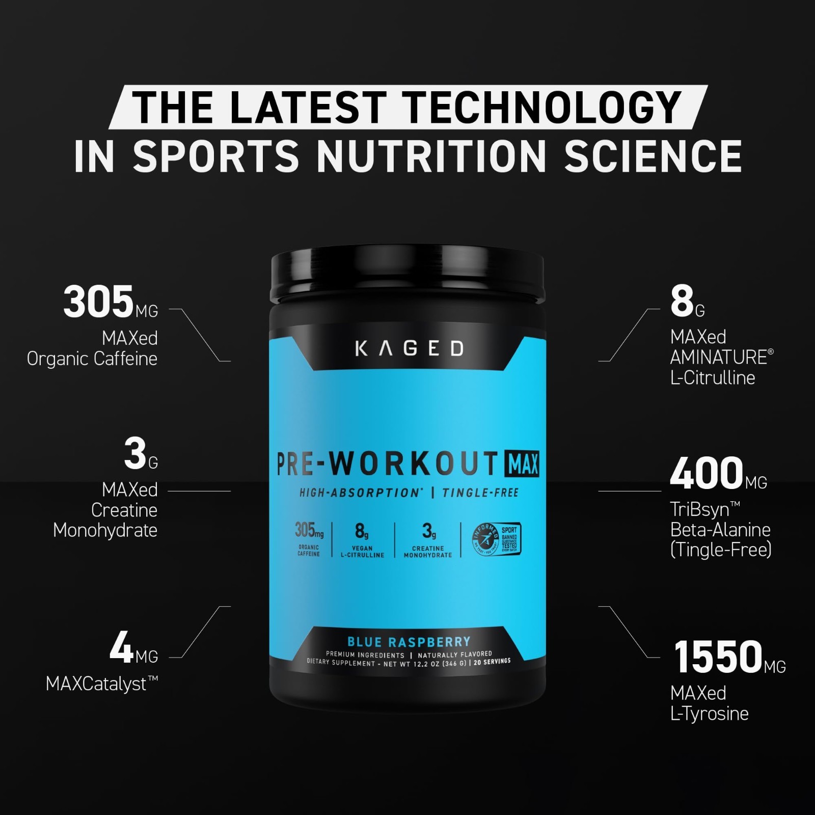 High-Stim Pre-Workout Powder – Blue Raspberry, 305mg Caffeine, Creatine & L-Citr