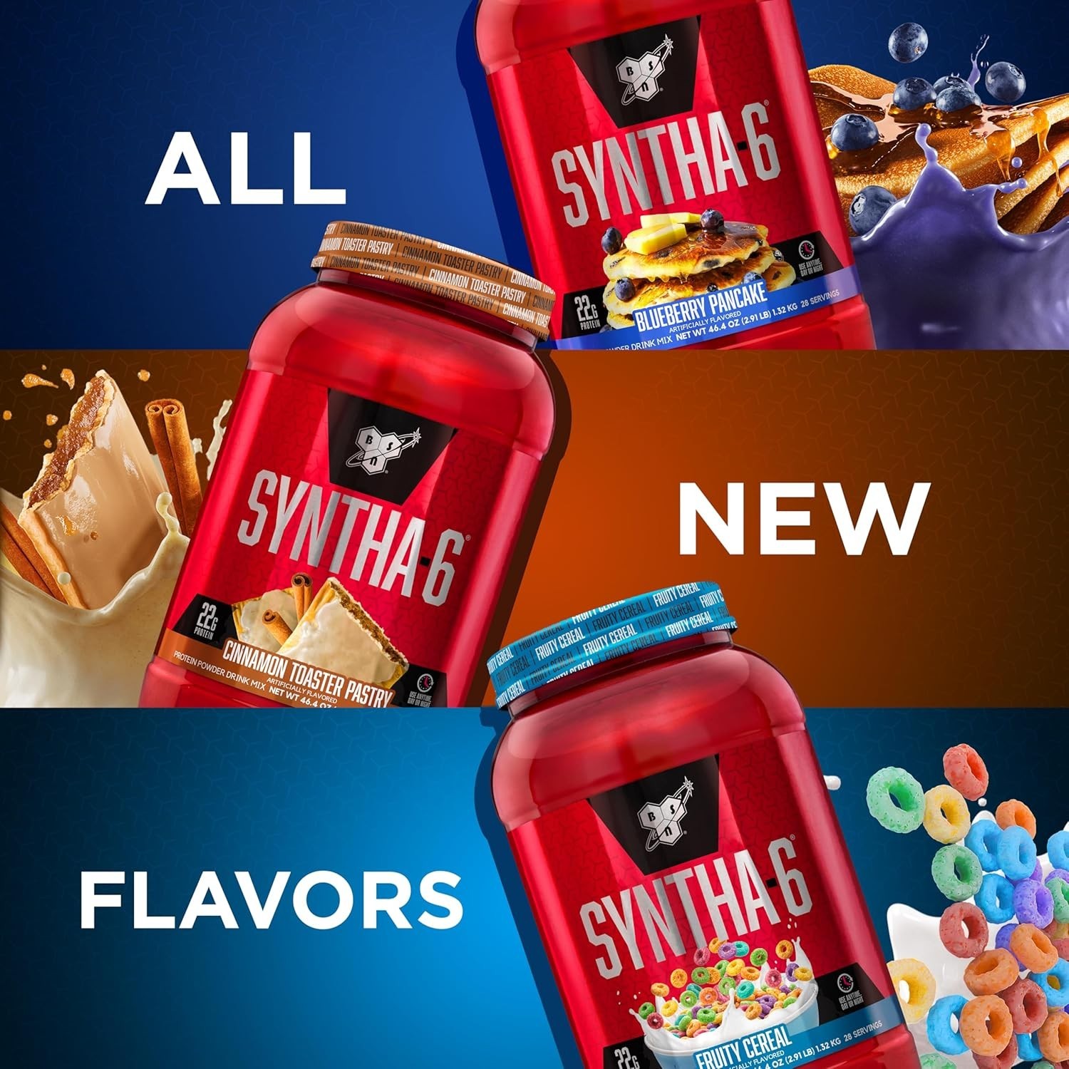 BSN Syntha-6 Blueberry Pancake Protein Powder Whey Casein 28 Servings Fiber