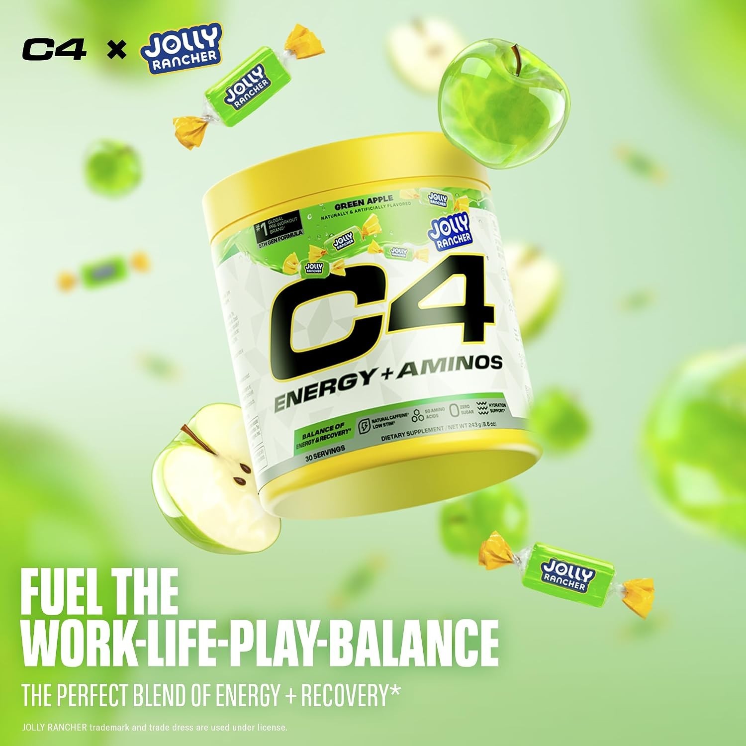 Energy and Aminos Powder 5g BCAAs EAAs Jolly Rancher Green Apple Zero Sugar 3…