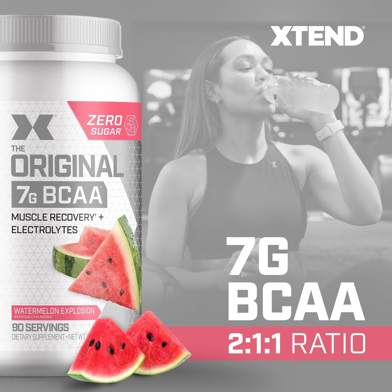 BCAA Powder for Muscle Recovery & Hydration, 7g BCAAs, Sugar Free, Watermelon, 9