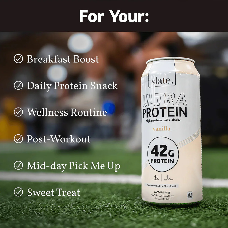 Slate 42G Ultra Protein Shakes – Breakfast Boost, Vanilla (15 fl oz), 12 Cans