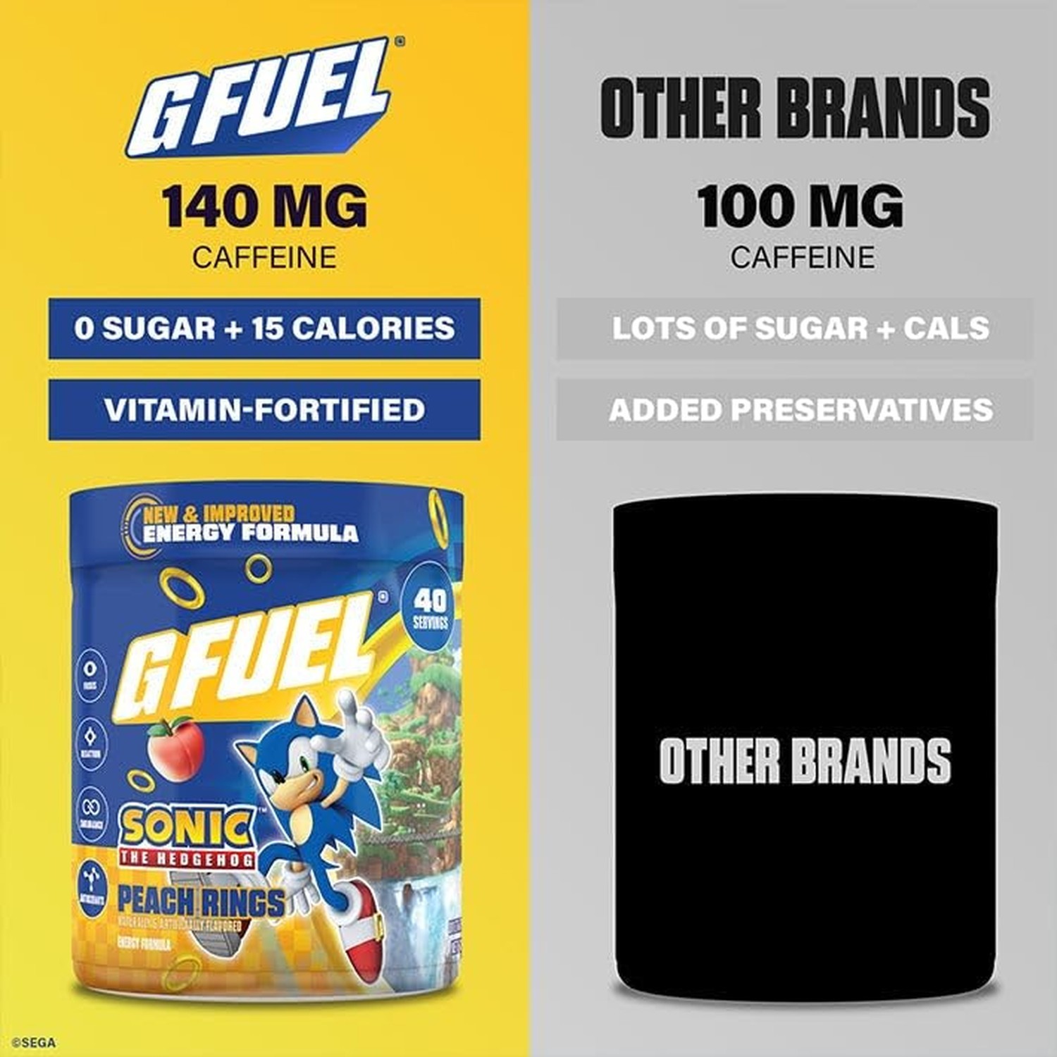 G Fuel Sonic 2.0 Energy Drink Powder, Pre Workout Caffeine Mix for Gaming, Su…
