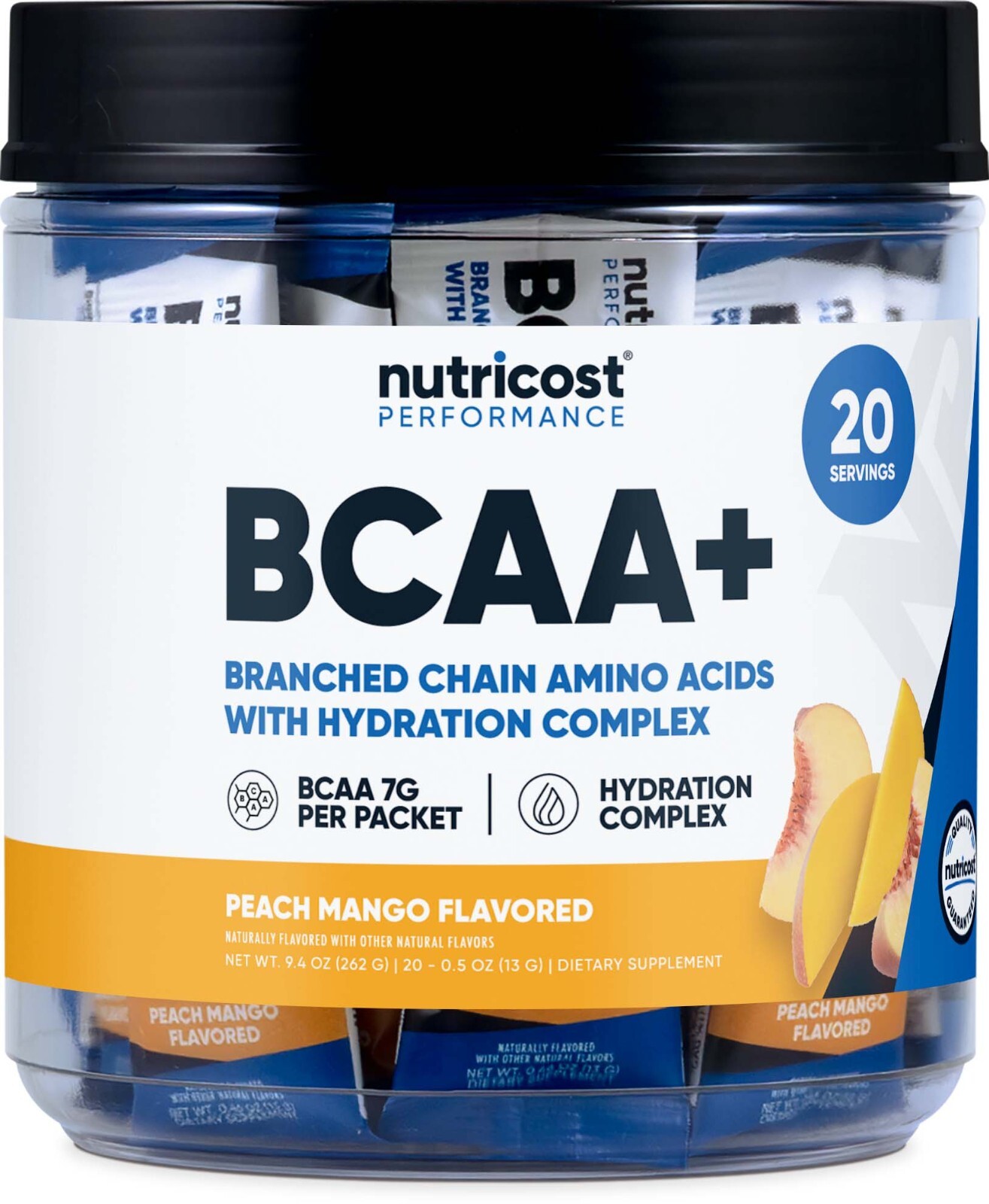 Nutricost BCAA+ Hydration Peach Mango Flavor (20 Stickpacks) – Gluten-Free