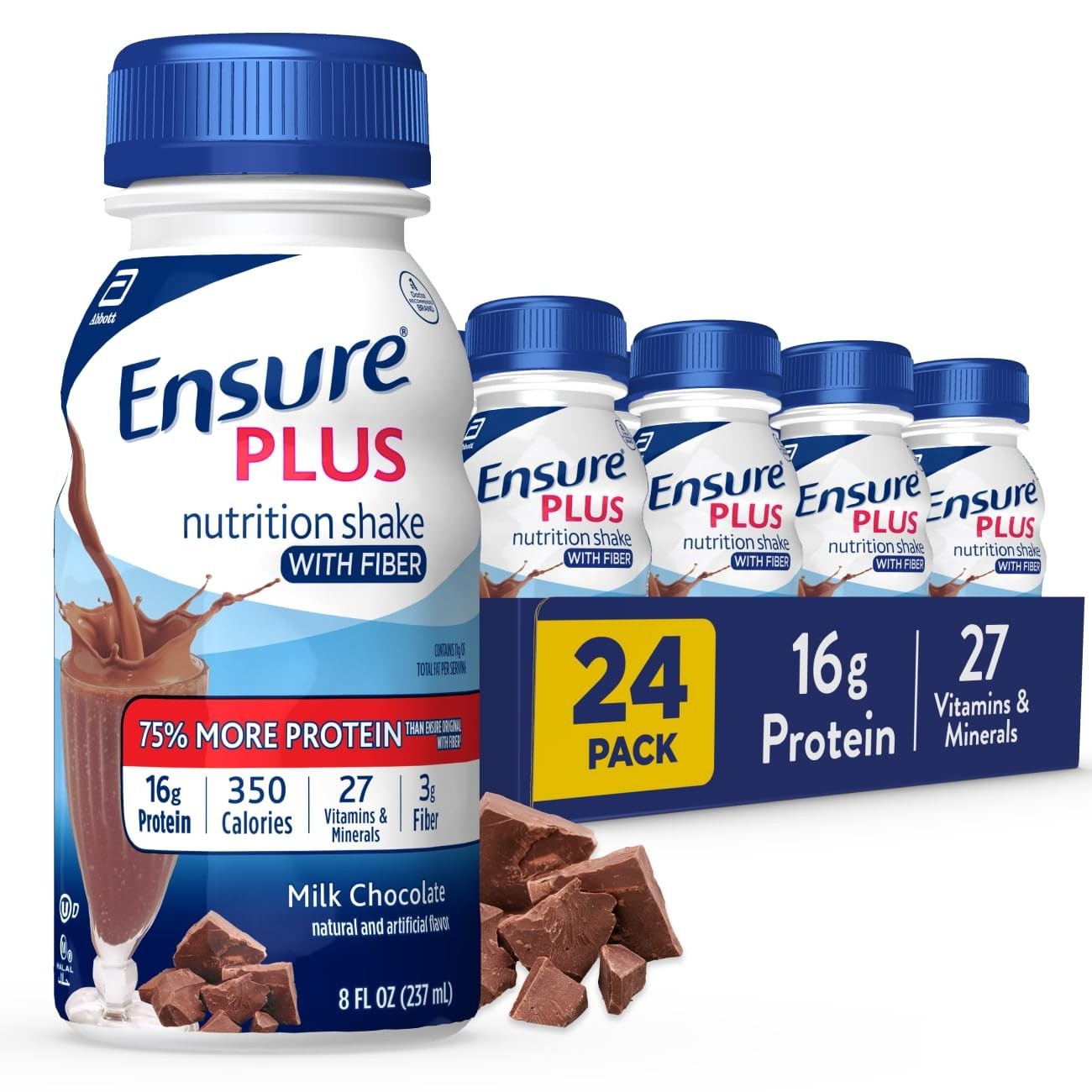Ensure Plus Milk Chocolate 8 Fl Oz (Pack of 24), with Fiber