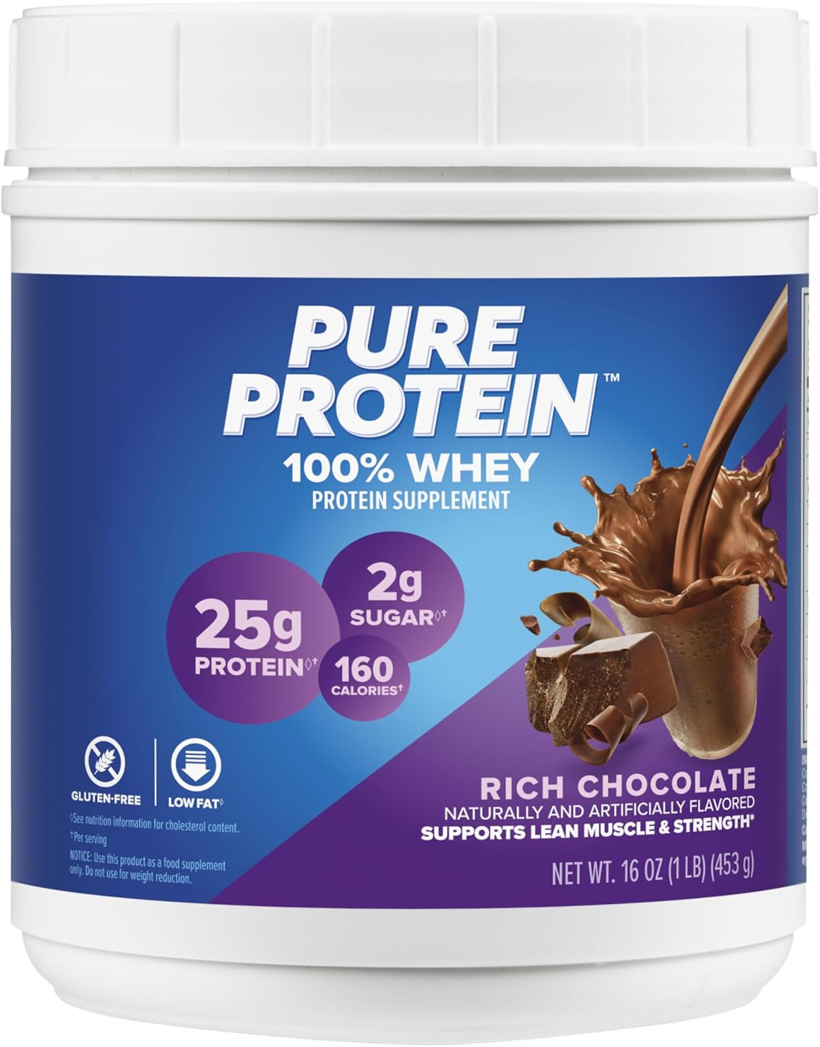 Pure Protein Powder, Whey, High Protein, Low Sugar, Gluten Free, Rich Chocolate