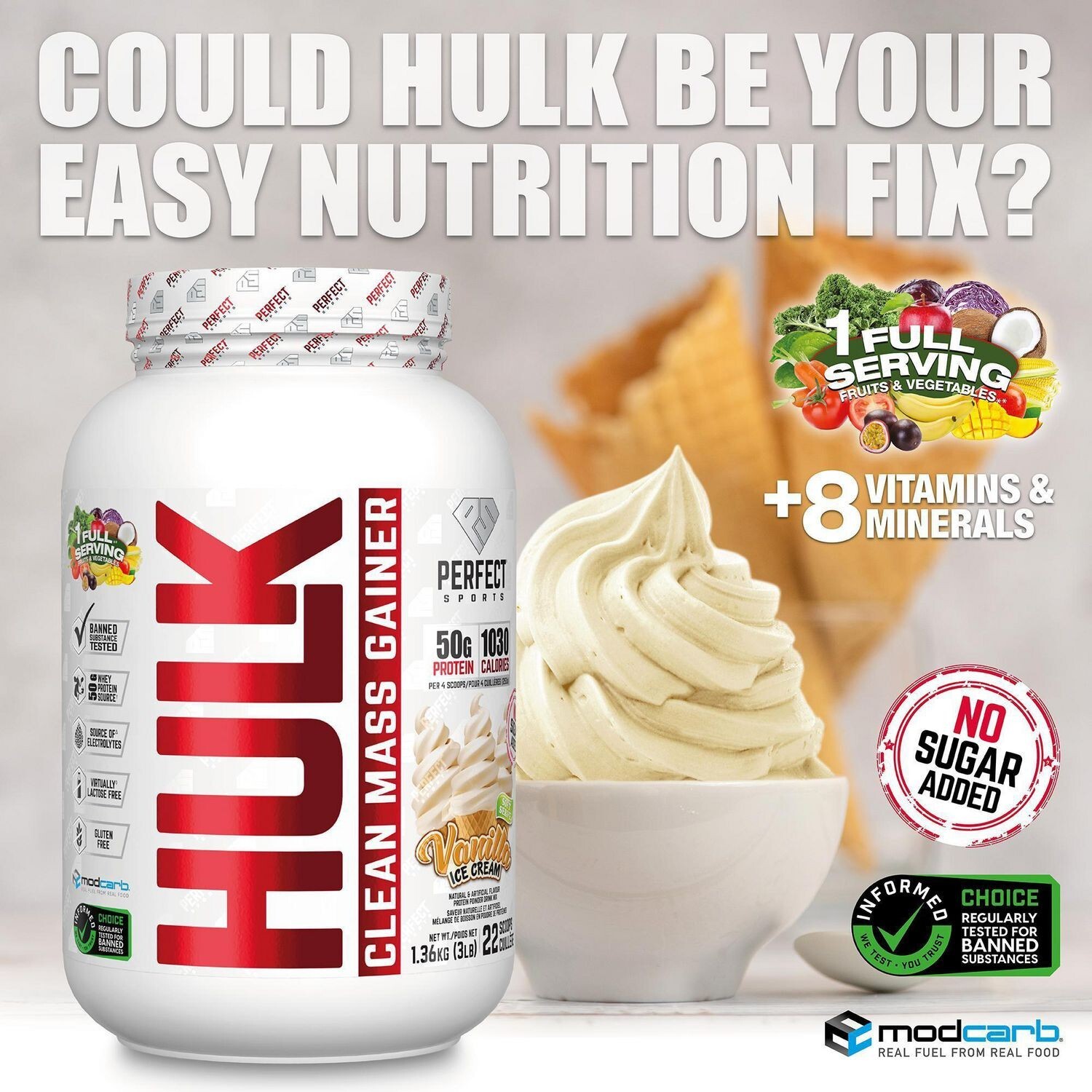 AiWaWa CA, PERFECT Sports – HULK Clean Mass Gainer 3LBS(1.36kg)