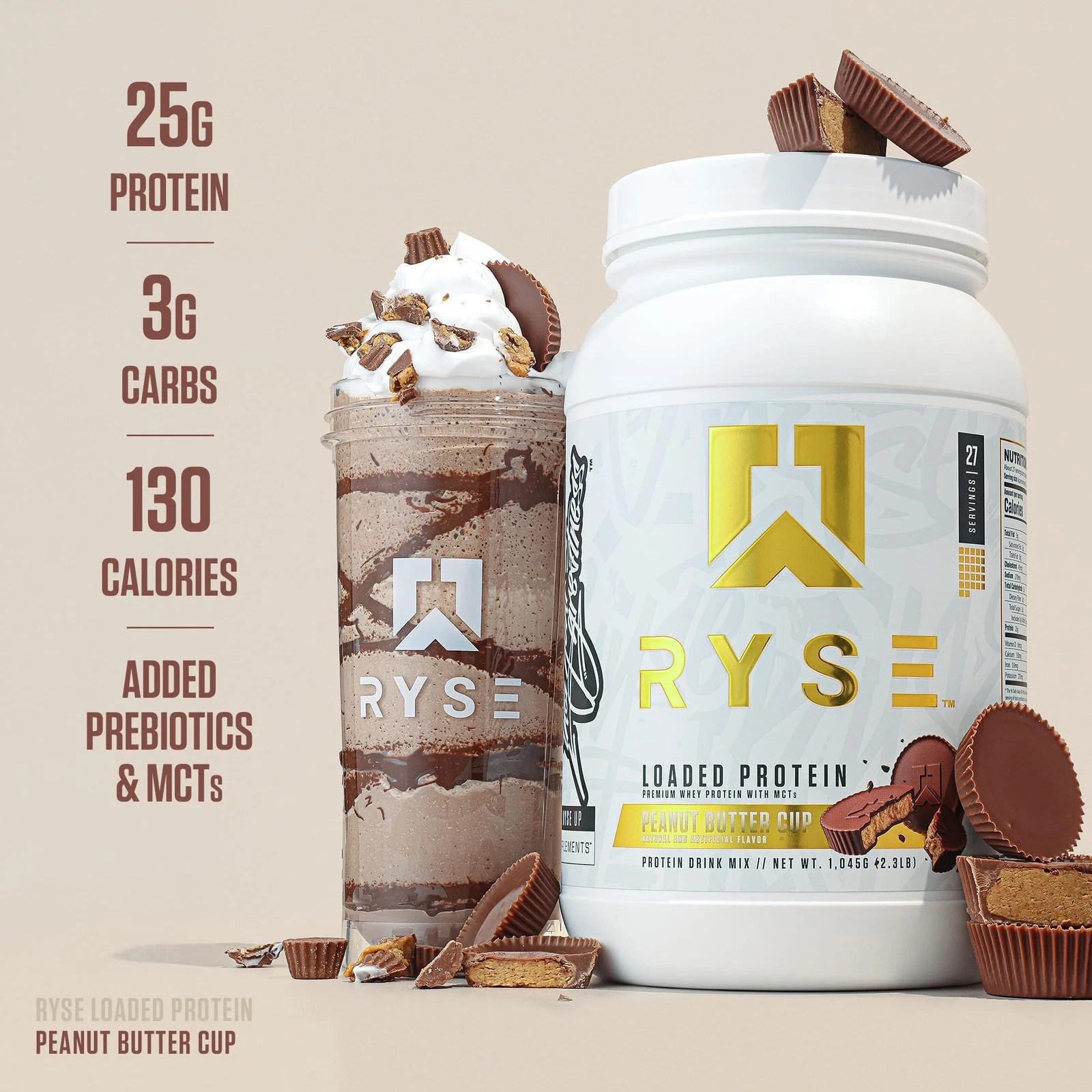 RYSE Loaded Protein Powder Peanut Butter Cup 25g Whey Protein Isolate & Con…
