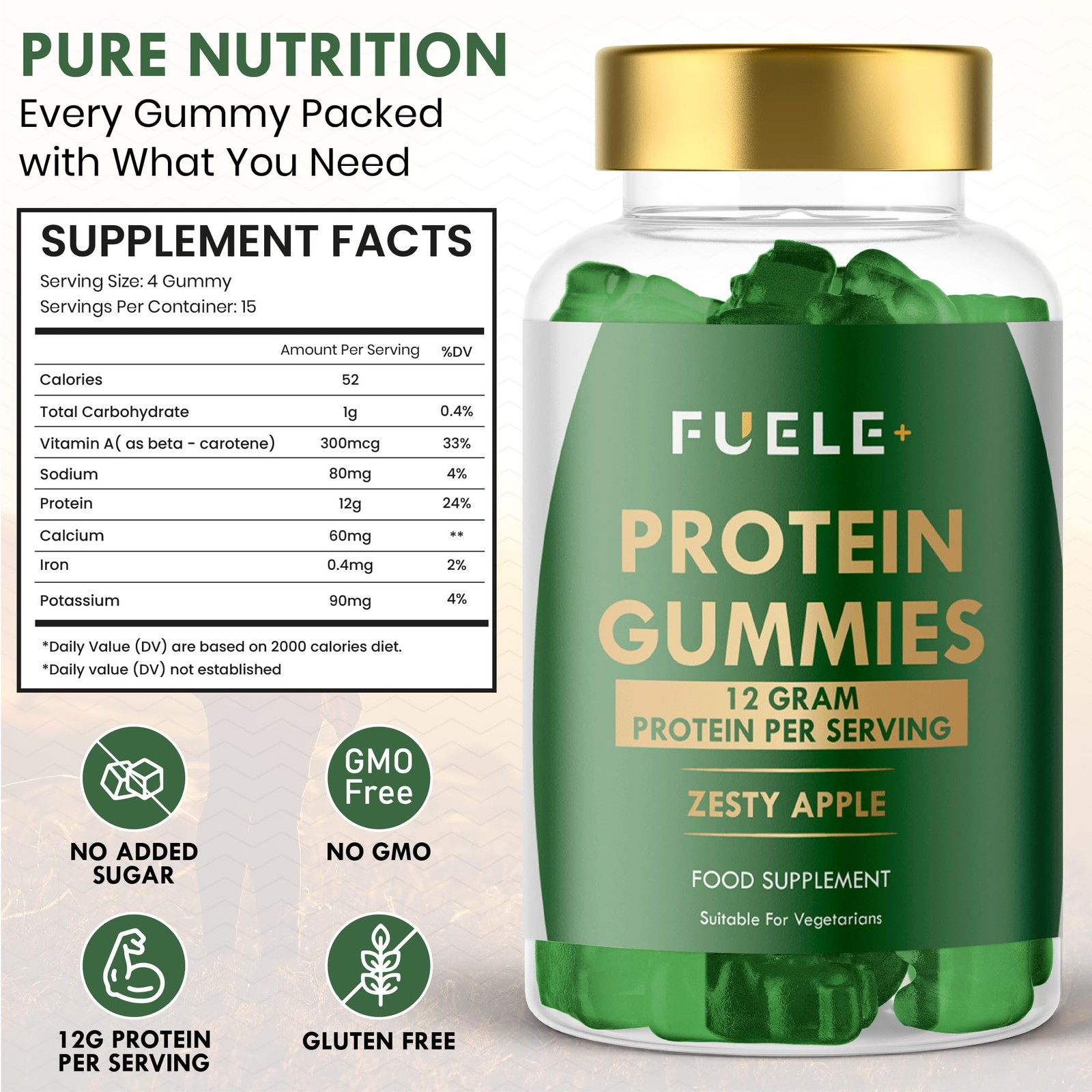FUELE+ Whey Protein Gummies – Zesty Apple Flavour, 12g Protein per Serving – …