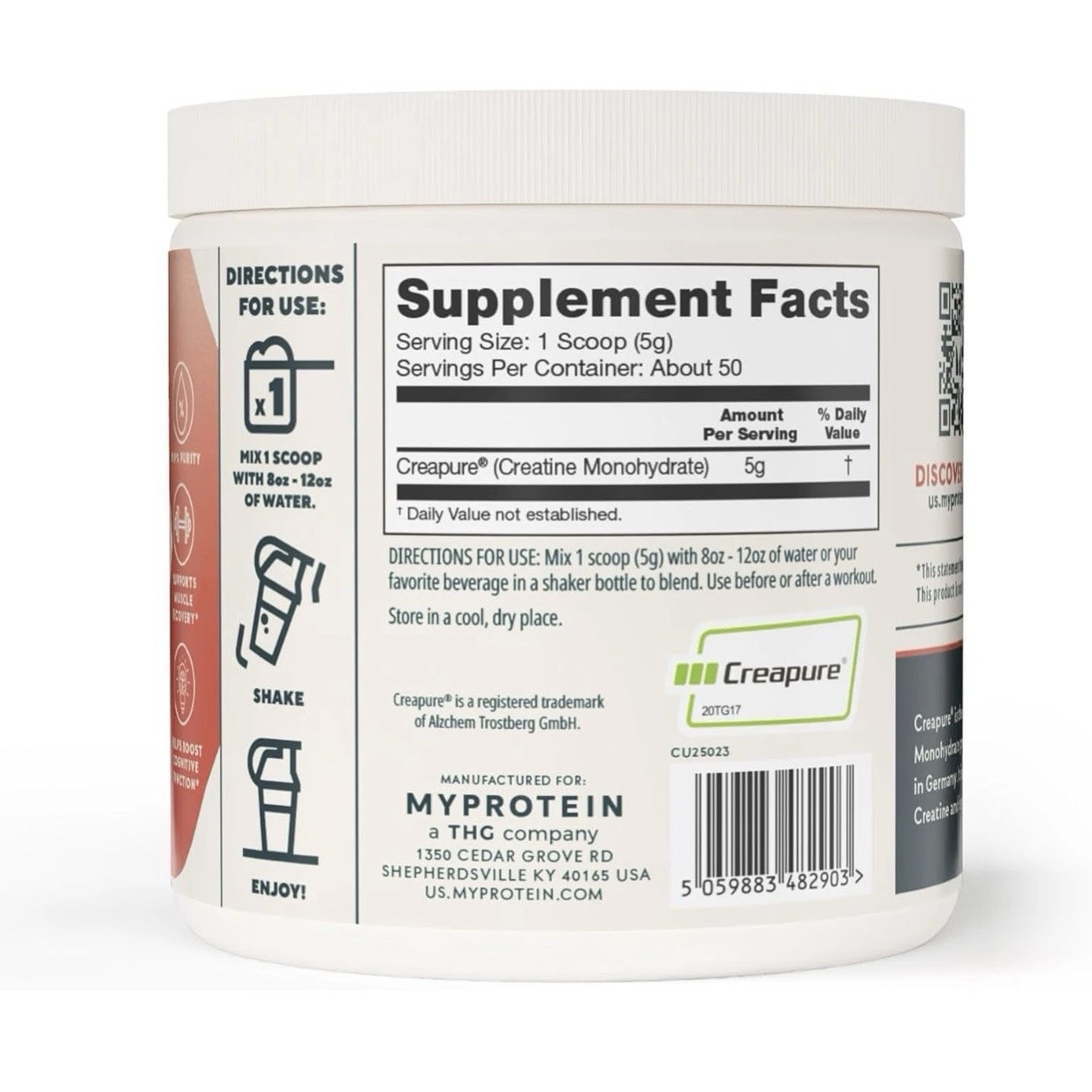 Myprotein Creapure Creatine Monohydrate Powder Pure Unflavored 50 Servings 250g