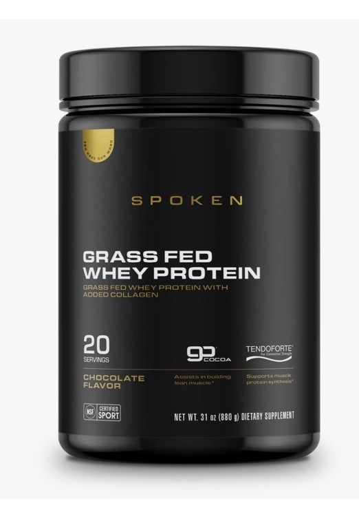 SPOKEN Grass Fed Whey Protein with Collagen Chocolate 31oz 20 Serv Pwdr Ex 11/27