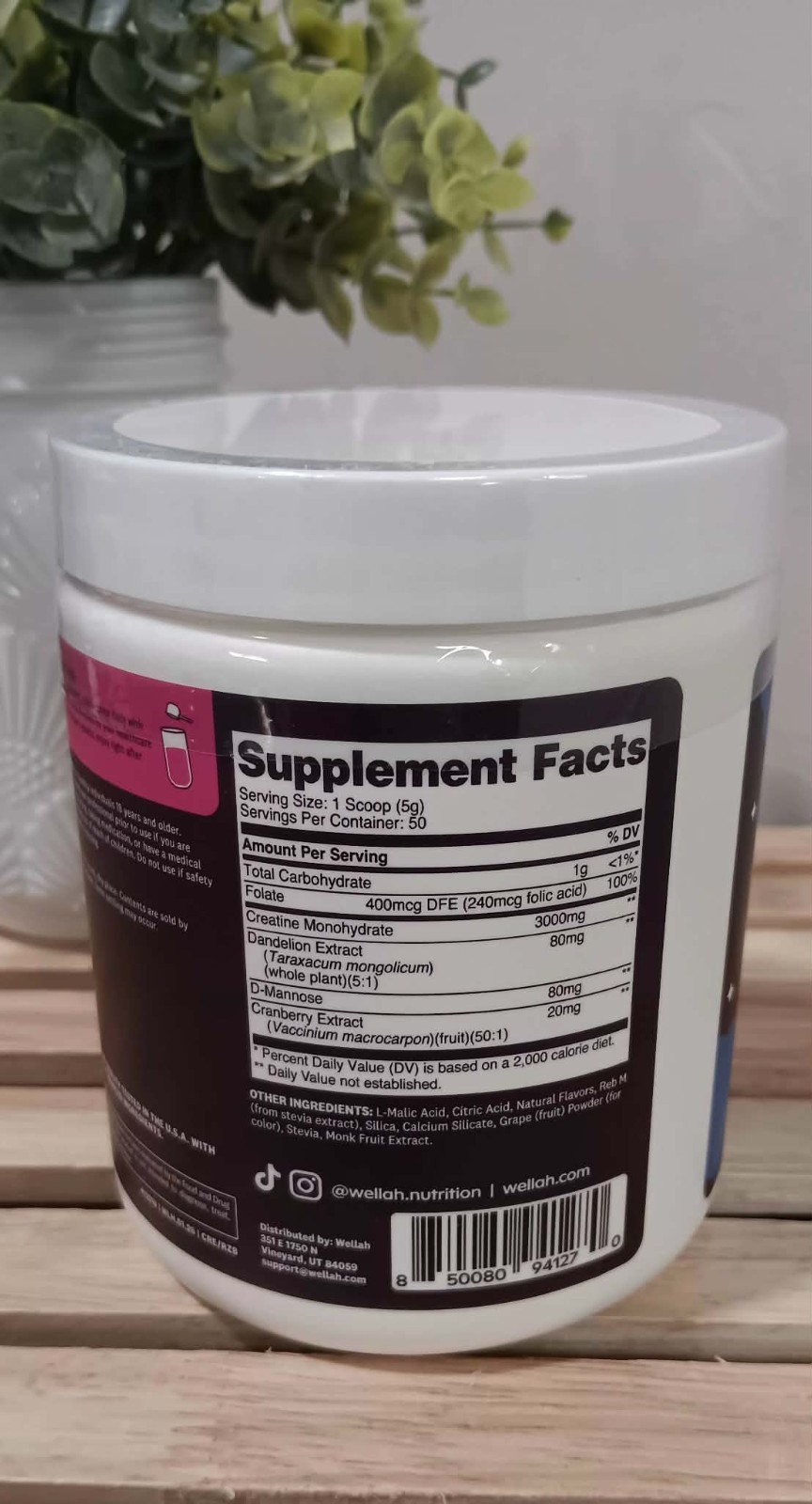 wellah Creatine Monohydrate-Mannose&Cranberry Extract-Razzleberry-Exp 05/29-New
