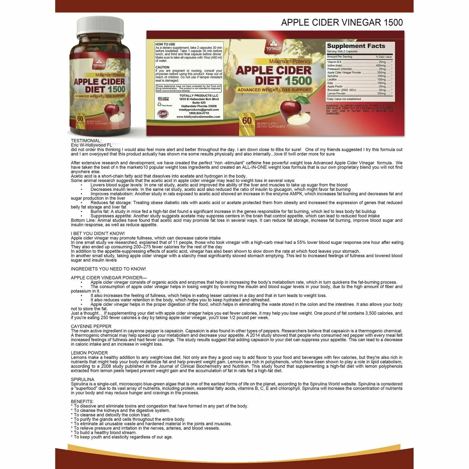 Amino Acids BCAA Muscle Support Supplement Apple Cider Vinegar Weight Management