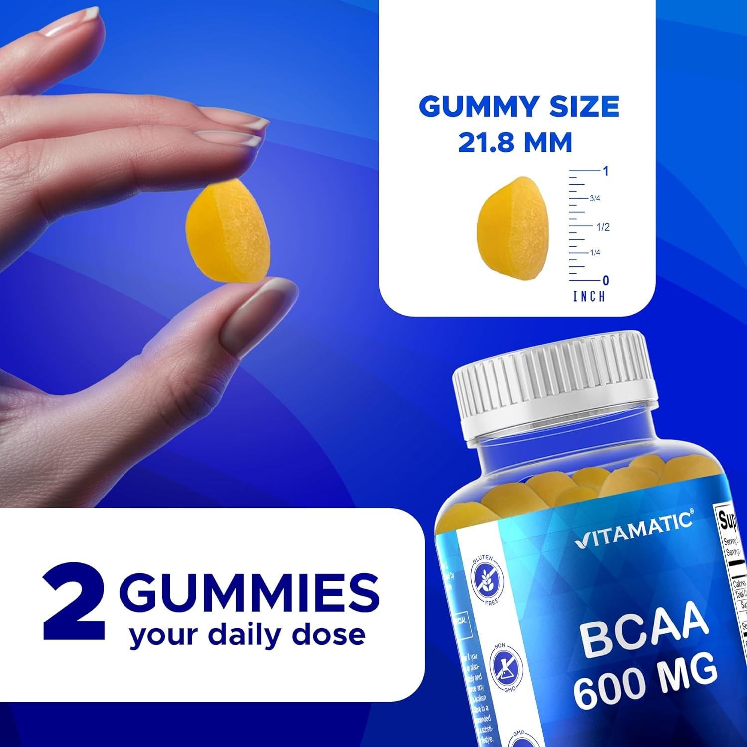 Delicious Peach BCAA Gummies – 600mg Amino Acids for Recovery – 60 Count