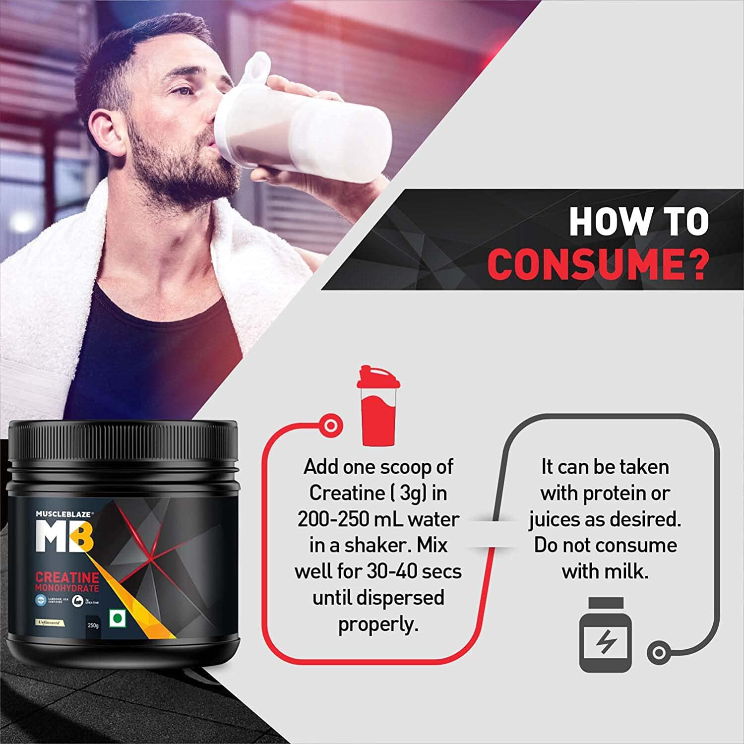 MuscleBlaze Creatine Monohydrate Unflavoured 250Gm
