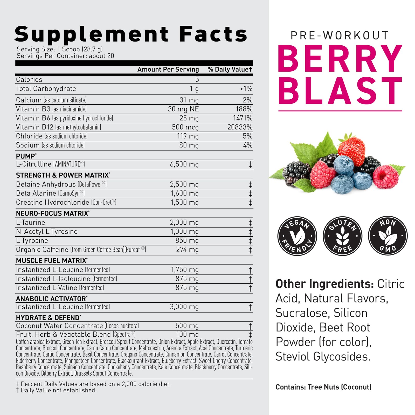 Pre Kaged Pre Workout Powder Berry Blast 1.33lbs Energy Focus BCAAs Superfoods