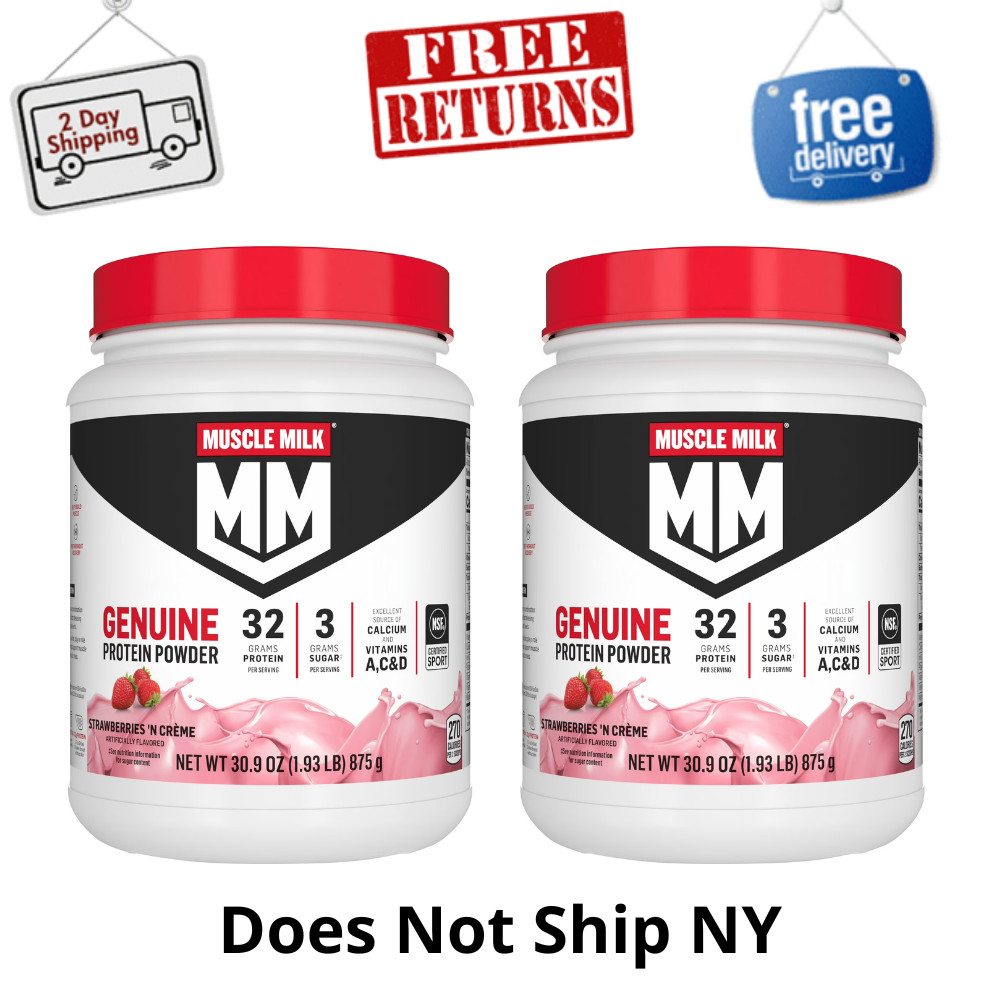 2pk Muscle Milk Genuine Protein Powder, Strawberries N Creme 32g, 1.93lb 30.9oz