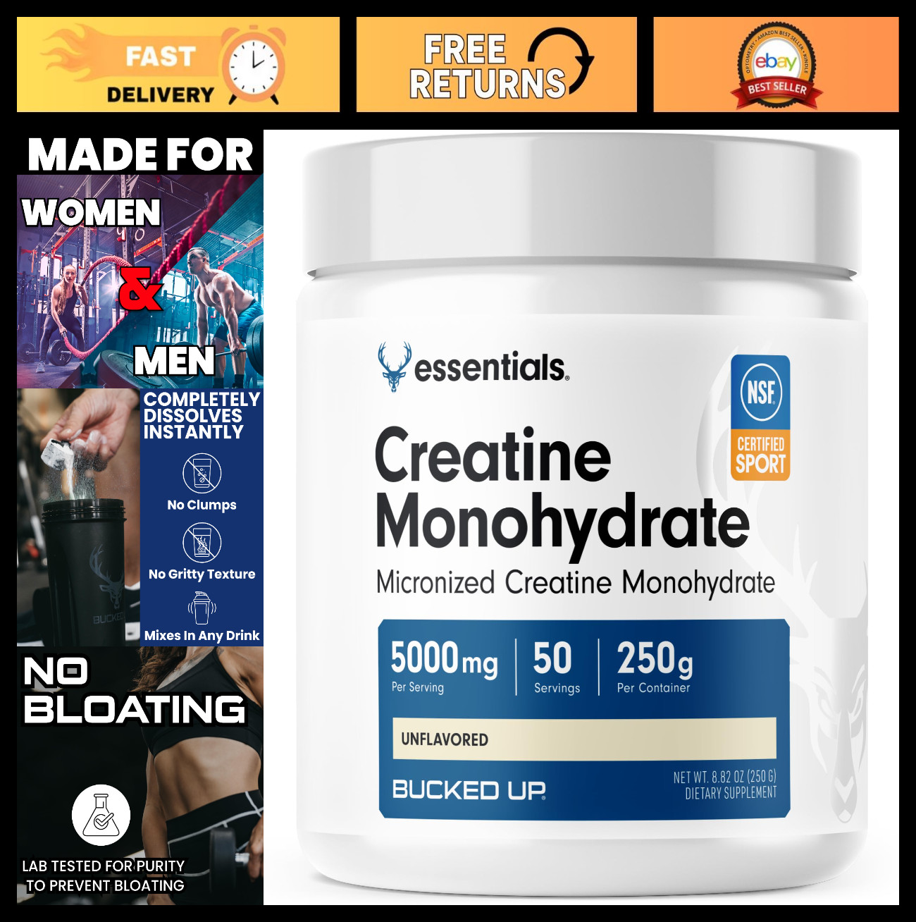 Micronized Creatine Monohydrate Powder – Unflavored, Easy Mix, 5G/Serving, 250g