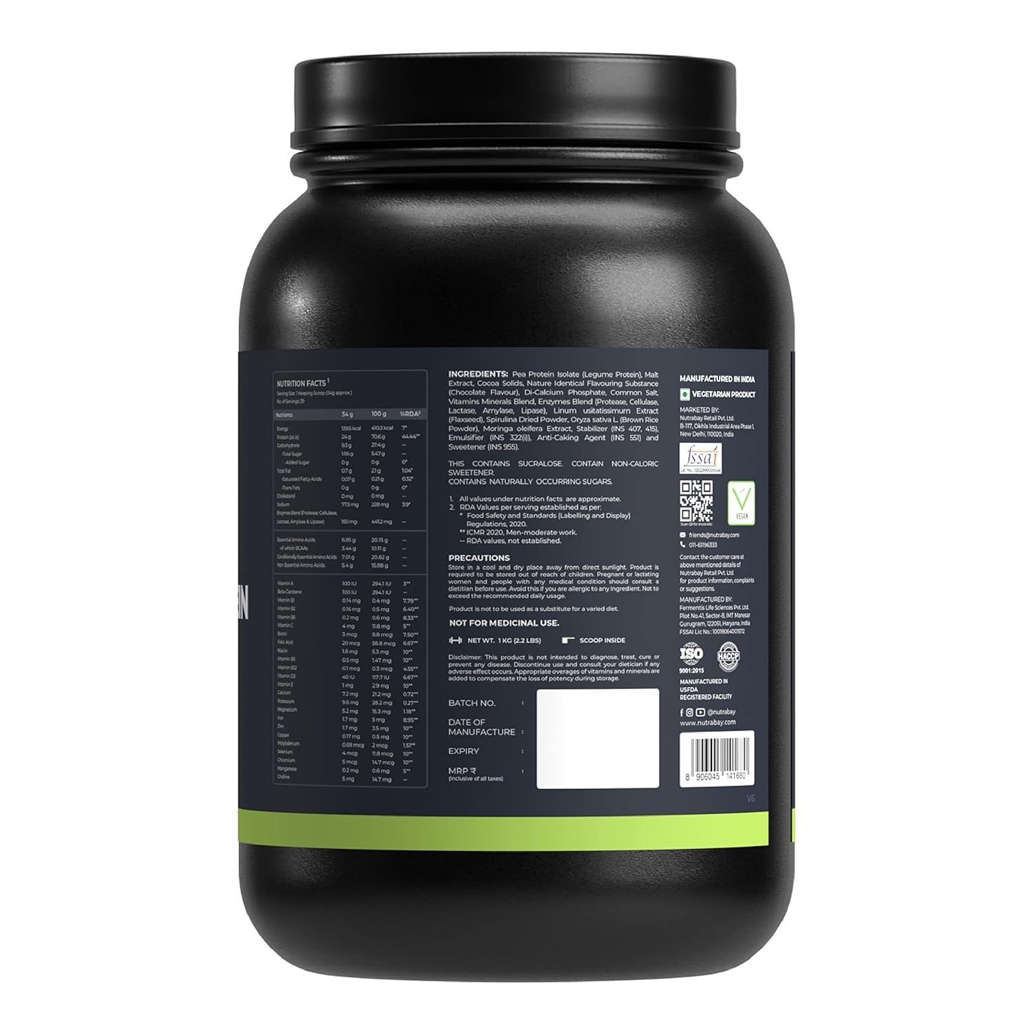 Plant Protein Powder + Superfoods 24g Protein -1kg Rich Chocolate, 29 Servings
