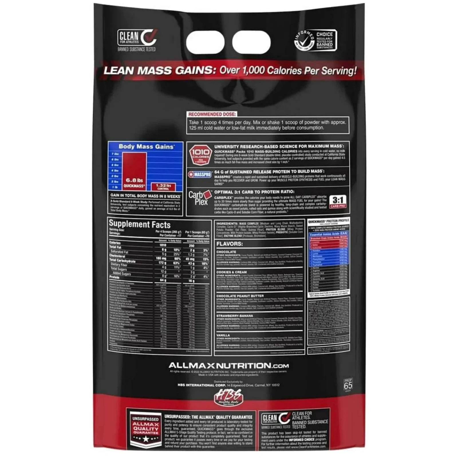 Allmax Nutrition – QuickMass Rapid Mass Gain Catalyst – Vanilla 10 lbs (4.54 kg)