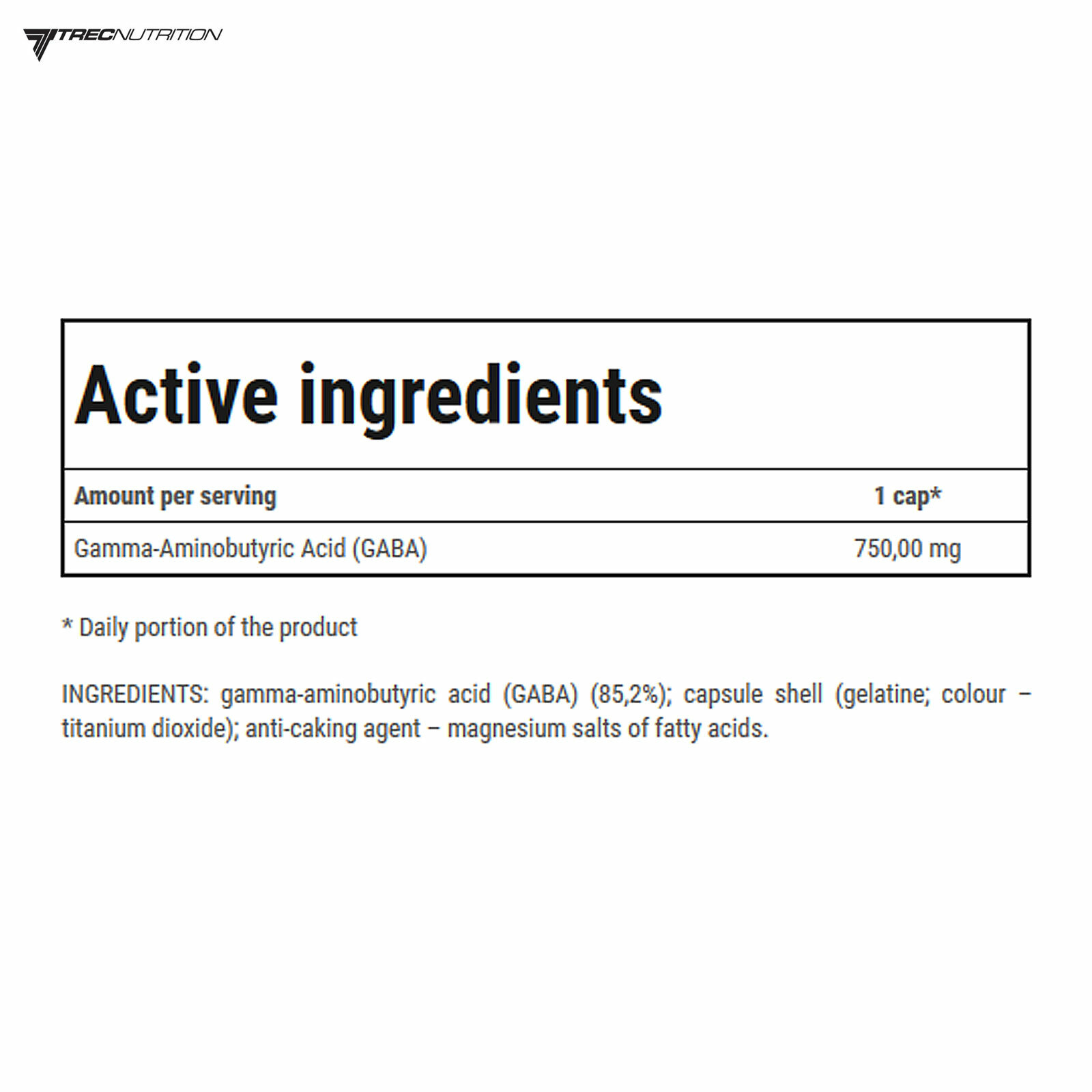 Trec Nutrition GABA 750 ULTRA PURE Gamma-Aminobutyric Acid Regeneration Hormones