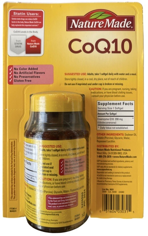 Nature Made CoQ10 200 mg. 140 Softgels. Naturally Orange. Healthy Heart.EXP:2/26