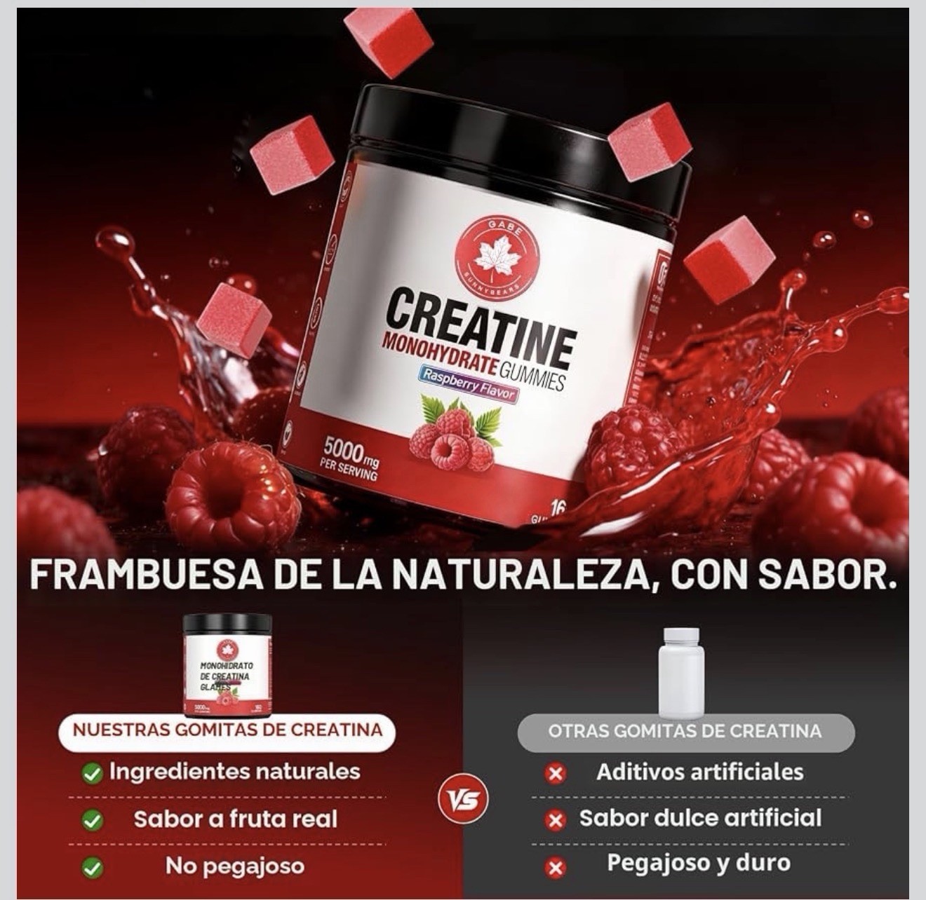 Gabe Sunnybears Creatine Monohydrate Gummies Raspberry 160 ct 5000mg NSF