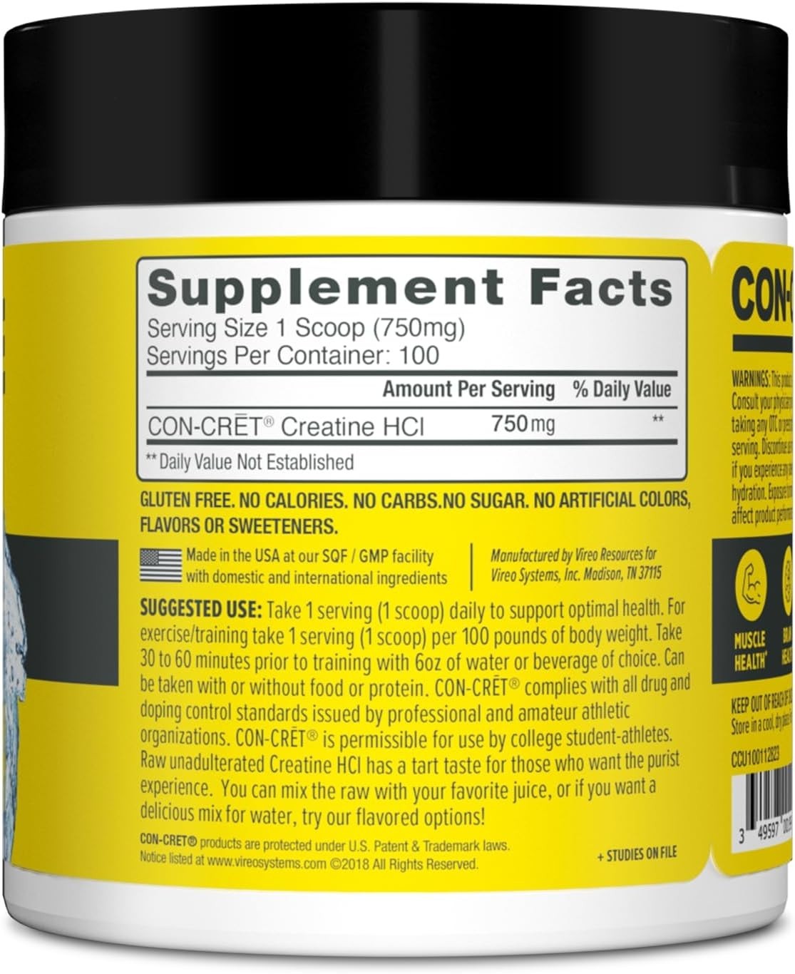 Creatine HCl Powder – 100 Servings for Muscle & Cognitive Energy, NSF Certified