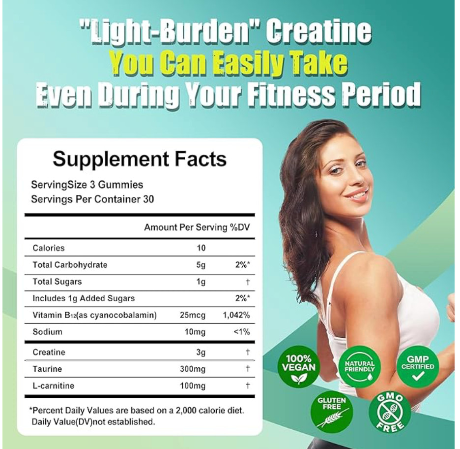 Creatine Monohydrate Gummies for Men and Women, 3000mg Creatine,120 Count.