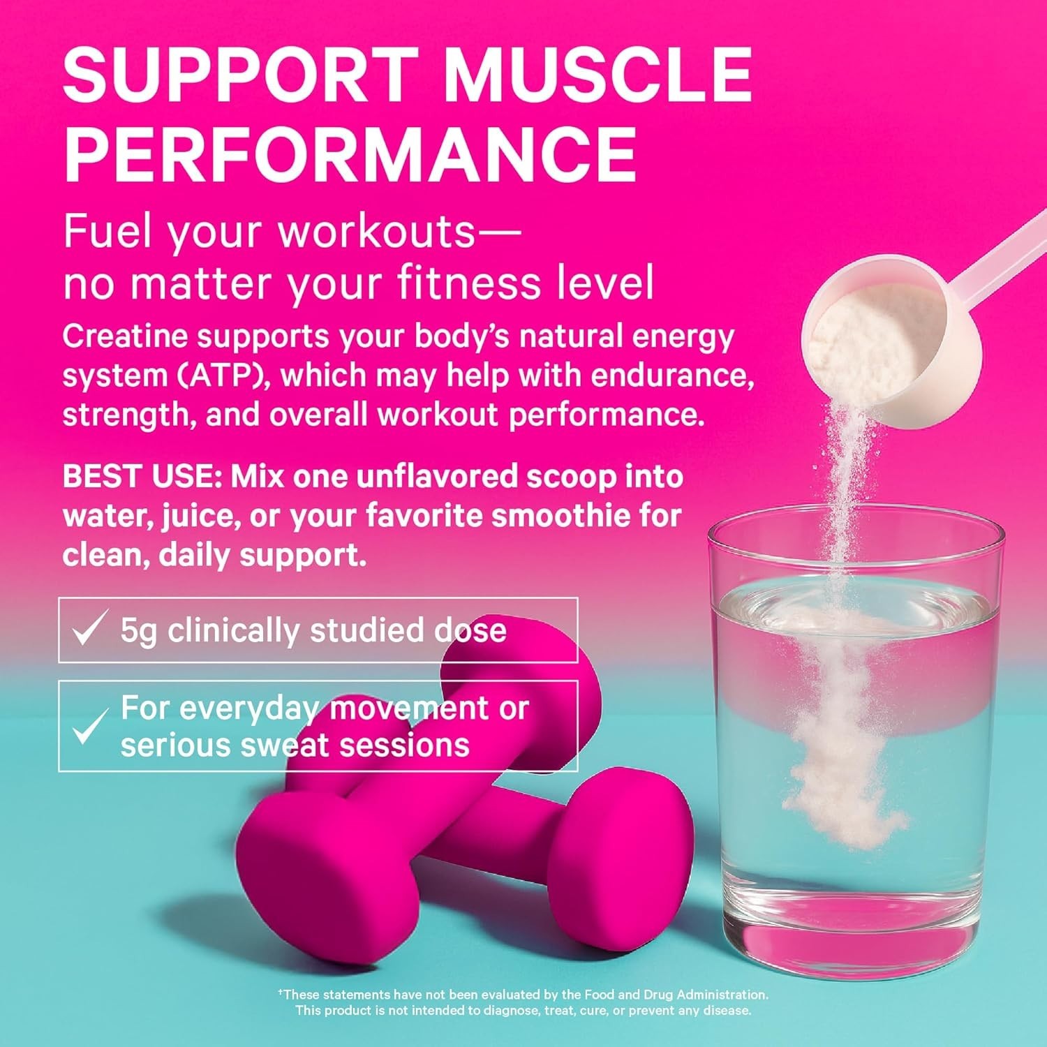 Pink Stork Creatine Powder – By Women for Women – 5g Unflavored – 5.29 oz.