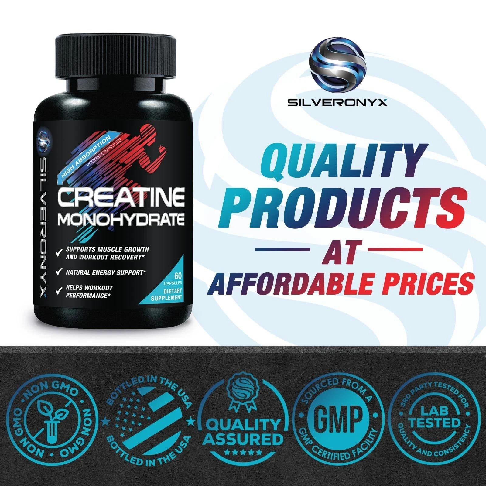 Monohidrato De Creatina En 60 Capsulas 750mg Masa Muscular Para Mujeres Hombres