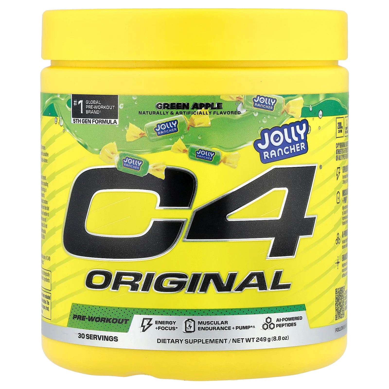 C4 Original Pre-Workout Jolly Rancher Green Apple 8.8 oz 249g 30 Servings