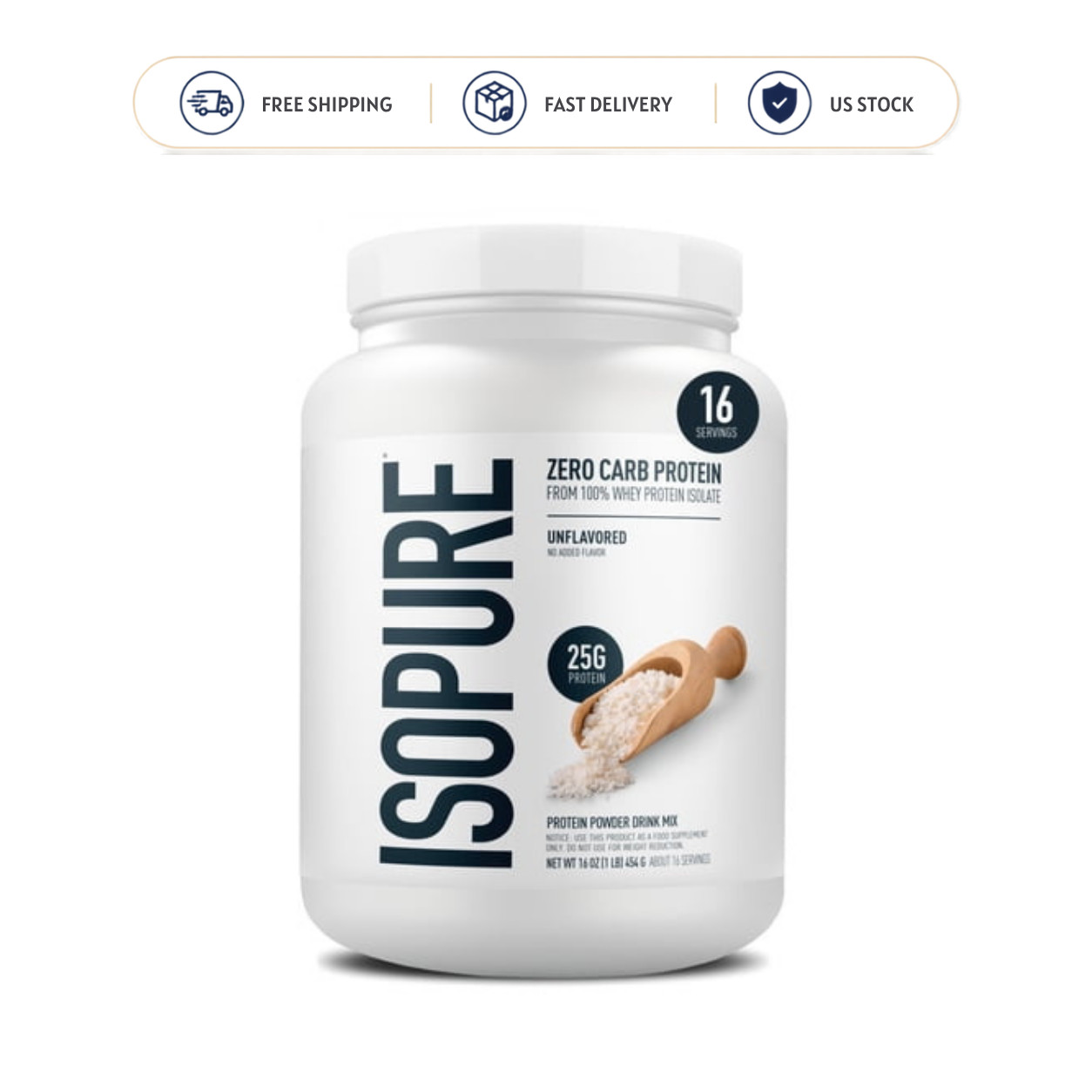 Isopure Zero Carb 100% Whey Protein Isolate Unflavored 16 Servings
