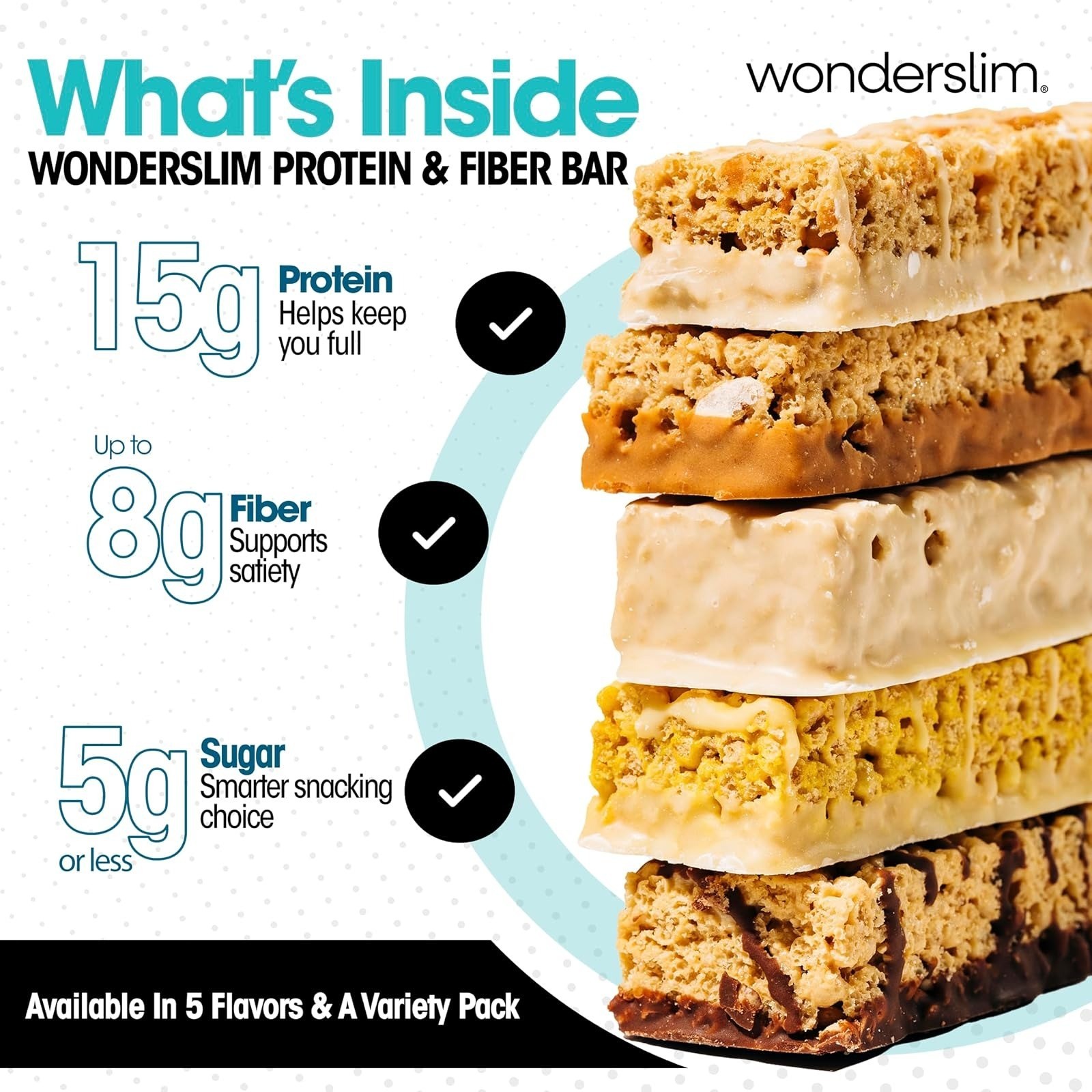 WonderSlim High Fiber Protein Bars – 15g Protein, Low Sugar, Gluten-Free