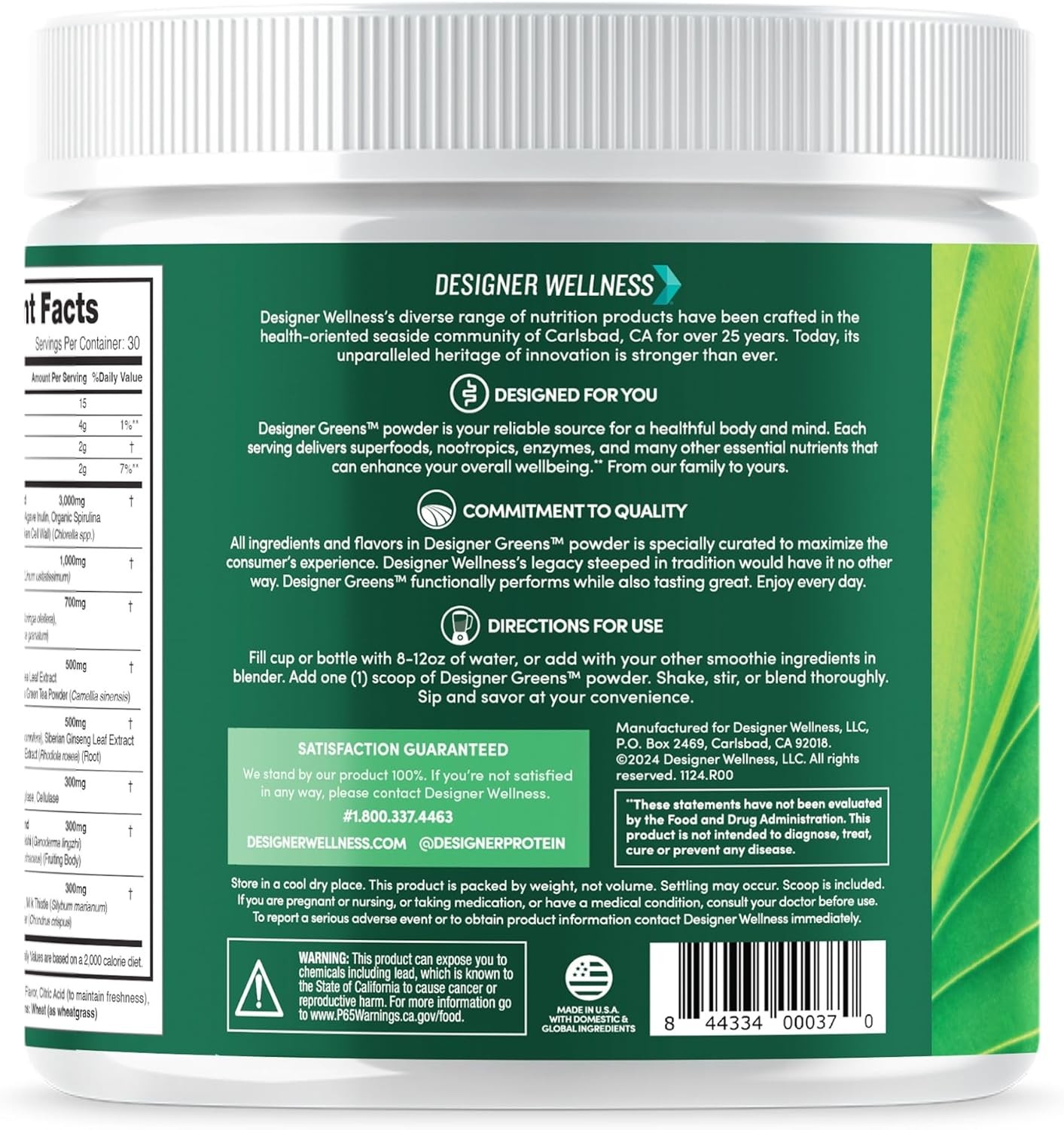 Designer Wellness, Designer Greens Superfood Powder with Prebiotics, Probiotics,