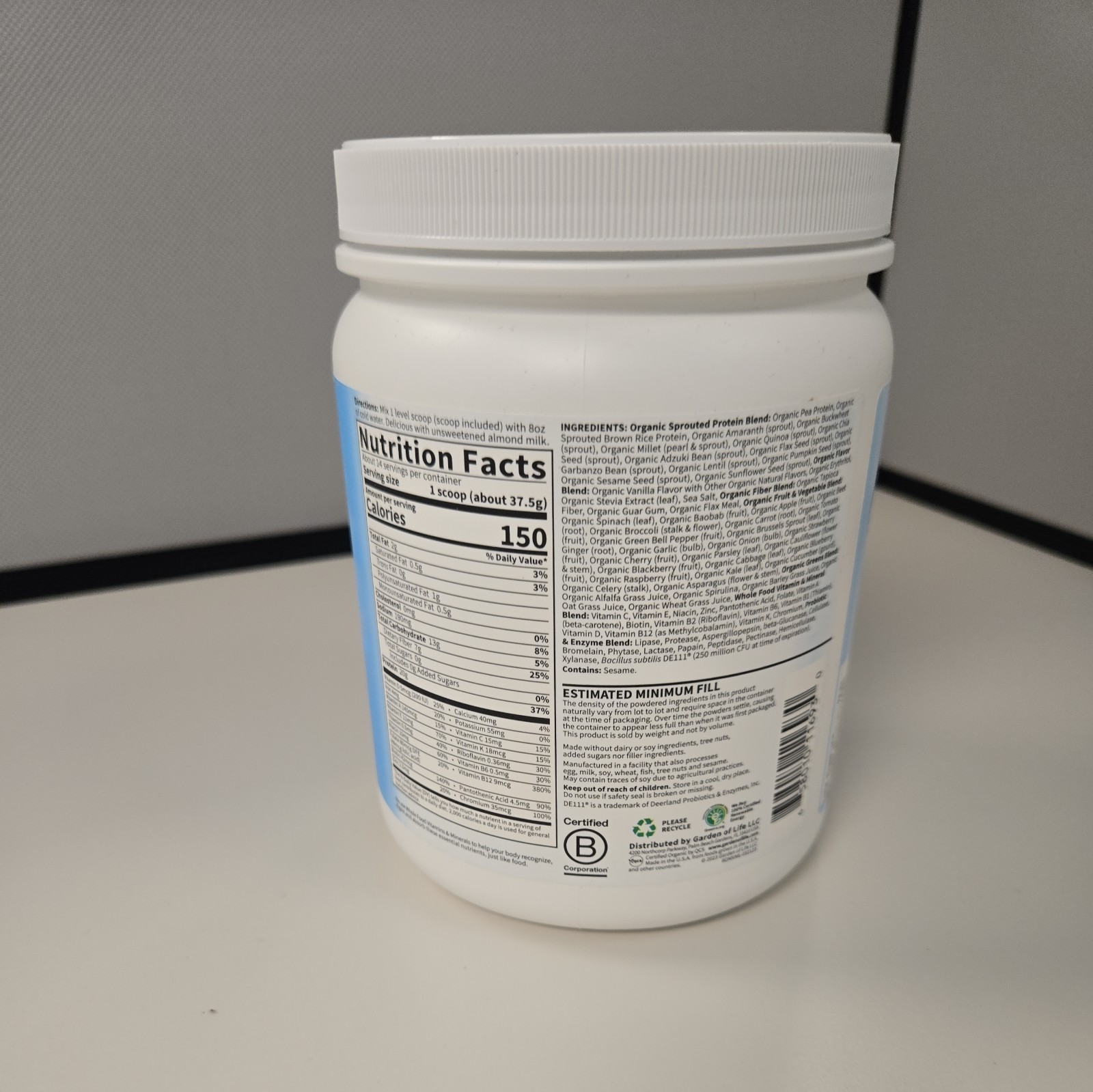 Garden of Life Raw Organic Meal Protein Powder, 1lbs – Vanilla