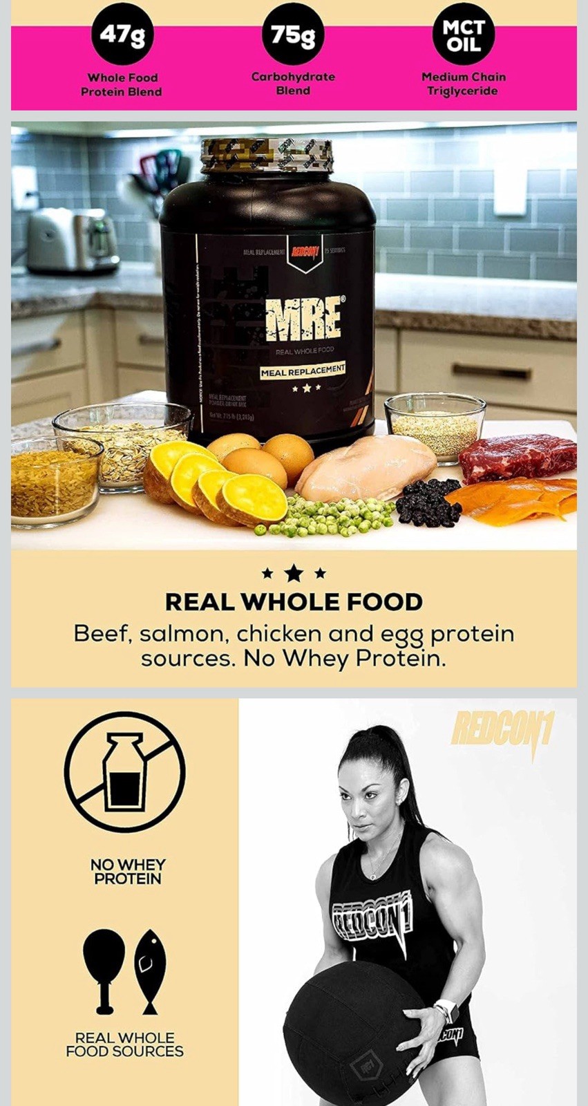 REDCON1 MRE MEAL REPLACEMENT Whole Food Protein 7lb No Whey 47g Protein 75g Carb