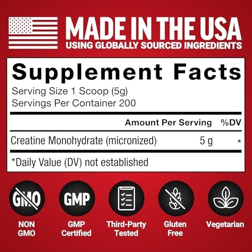 Creatine Monohydrate Powder 5g Unflavored 200 Servings Muscle Growth