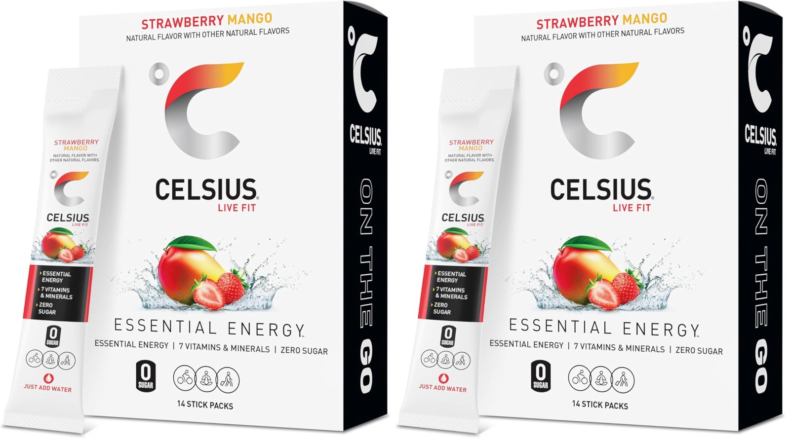 CELSIUS On The Go Strawberry Mango, Sugar Free Energy Drink Mix Sticks, 14 Count
