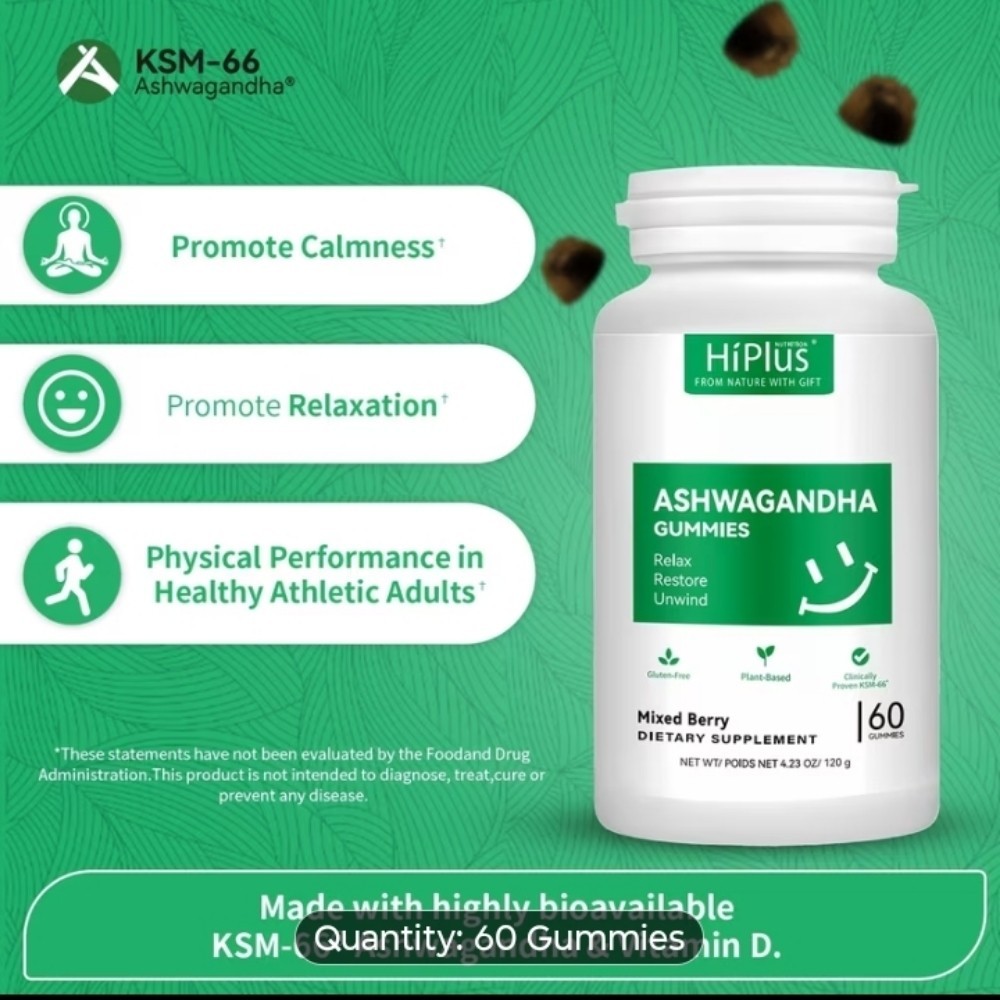 Ashwaganda Ksm-66 Gummies 3 Bottle Pack 3 Months for Stress and Sleep 🫐 Flavor