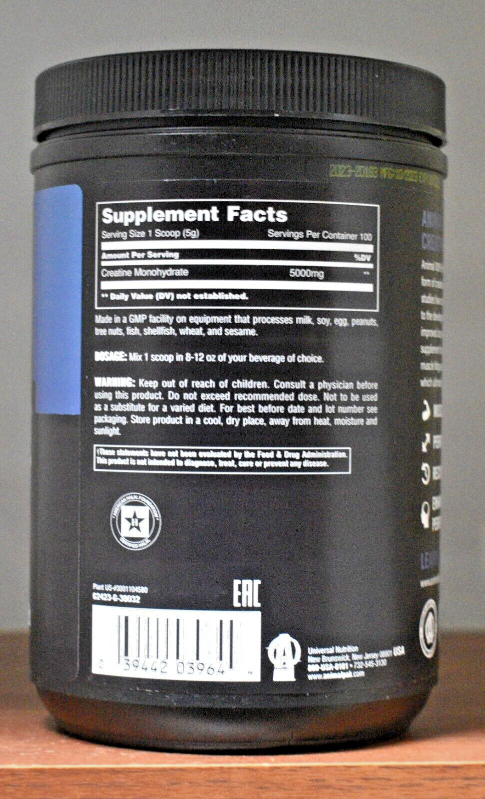 Animal Micronized Creatine Monohydrate Powder 1.1lb 500g 100 Servings