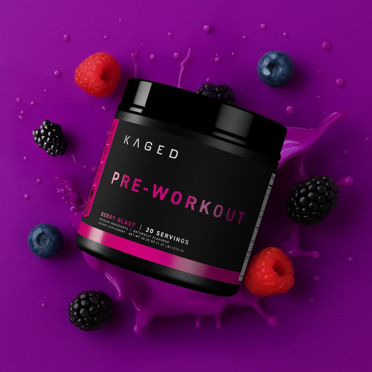 Pre Kaged Pre Workout Powder Berry Blast 1.33lbs Energy Focus BCAAs Superfoods