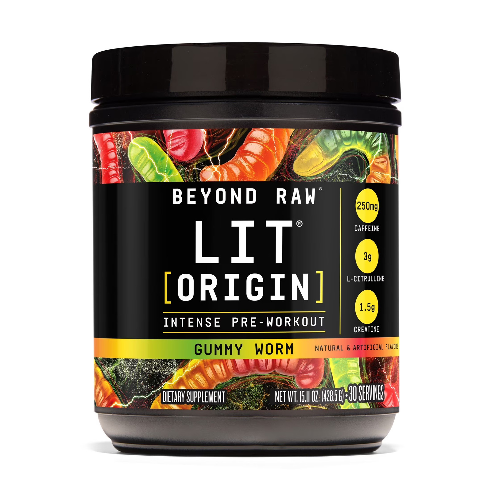Beyond Raw LIT Origin Pre Workout Powder, Gummy Worm, for Men & Women, Energy &