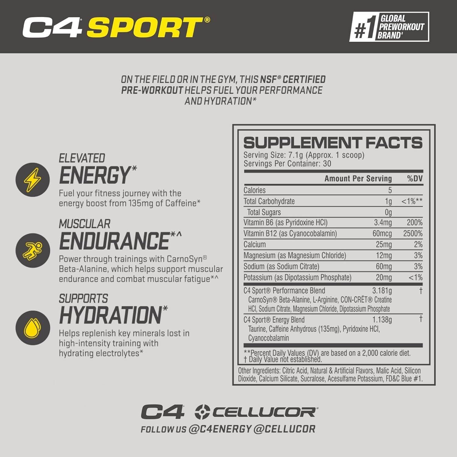 Sugar-Free Cellucor Blue Raspberry Pre Workout – 30 Servings for Muscle Growth