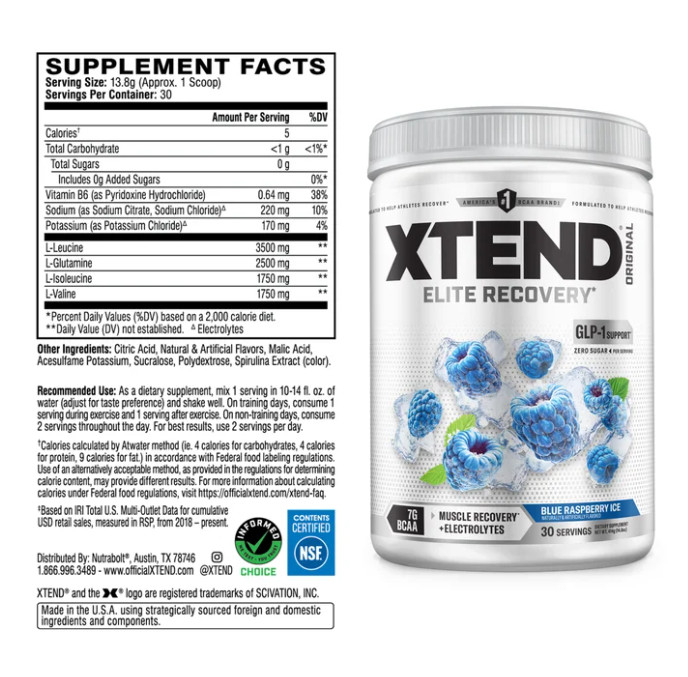 XTEND Original BCAA Powder, Blue Raspberry Ice, 30 Servings