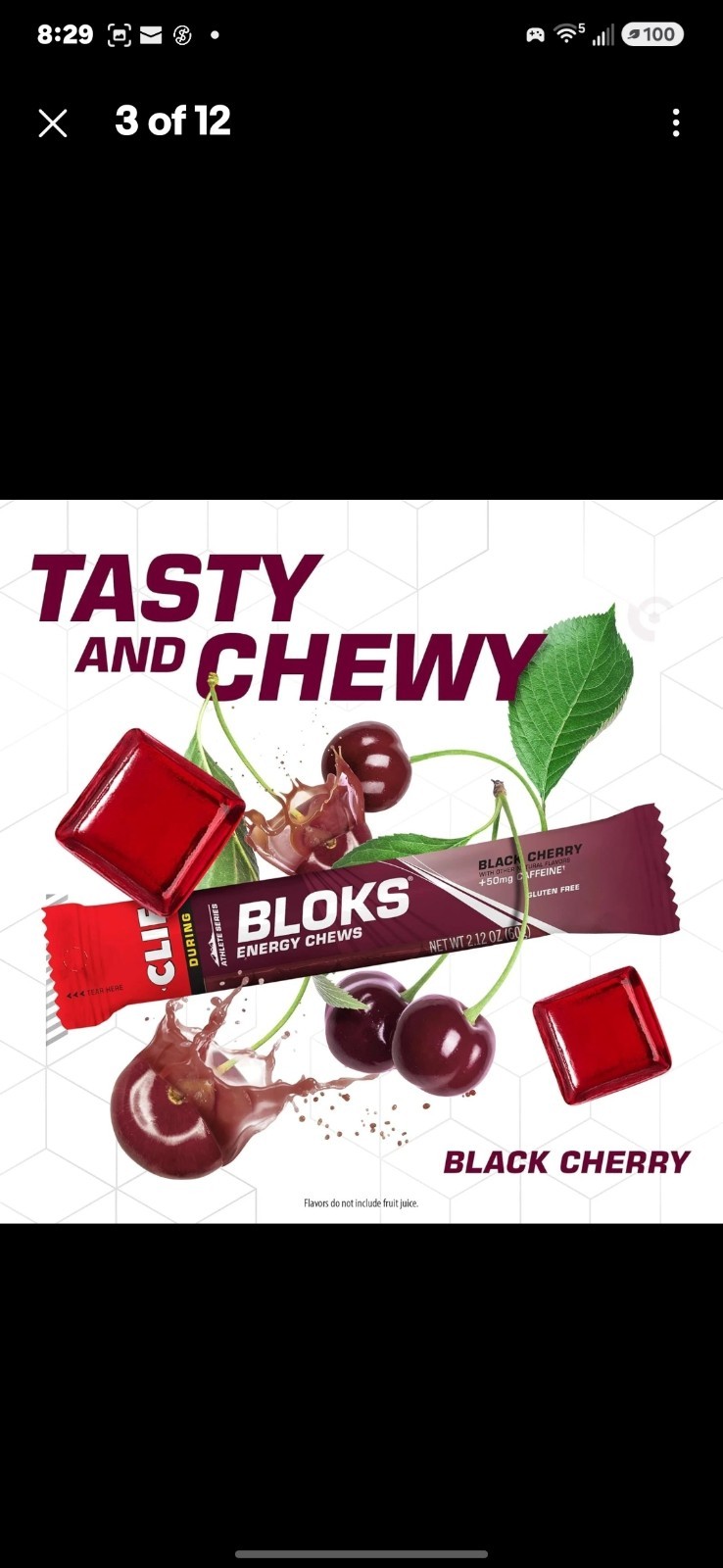 Clif Bloks Energy Chews – Black Cherry Flavor – Caffeine Boost – 18 Count