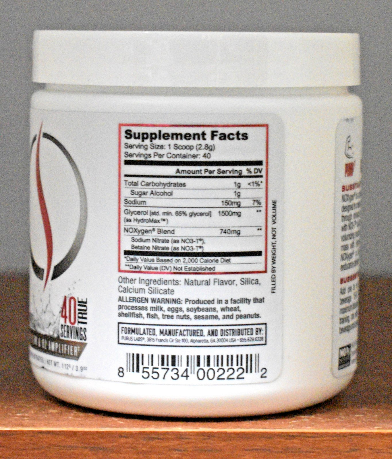 Purus Labs NOXYGEN Stimulant-Free Muscle Pumps Nitric Oxide 40 Servings