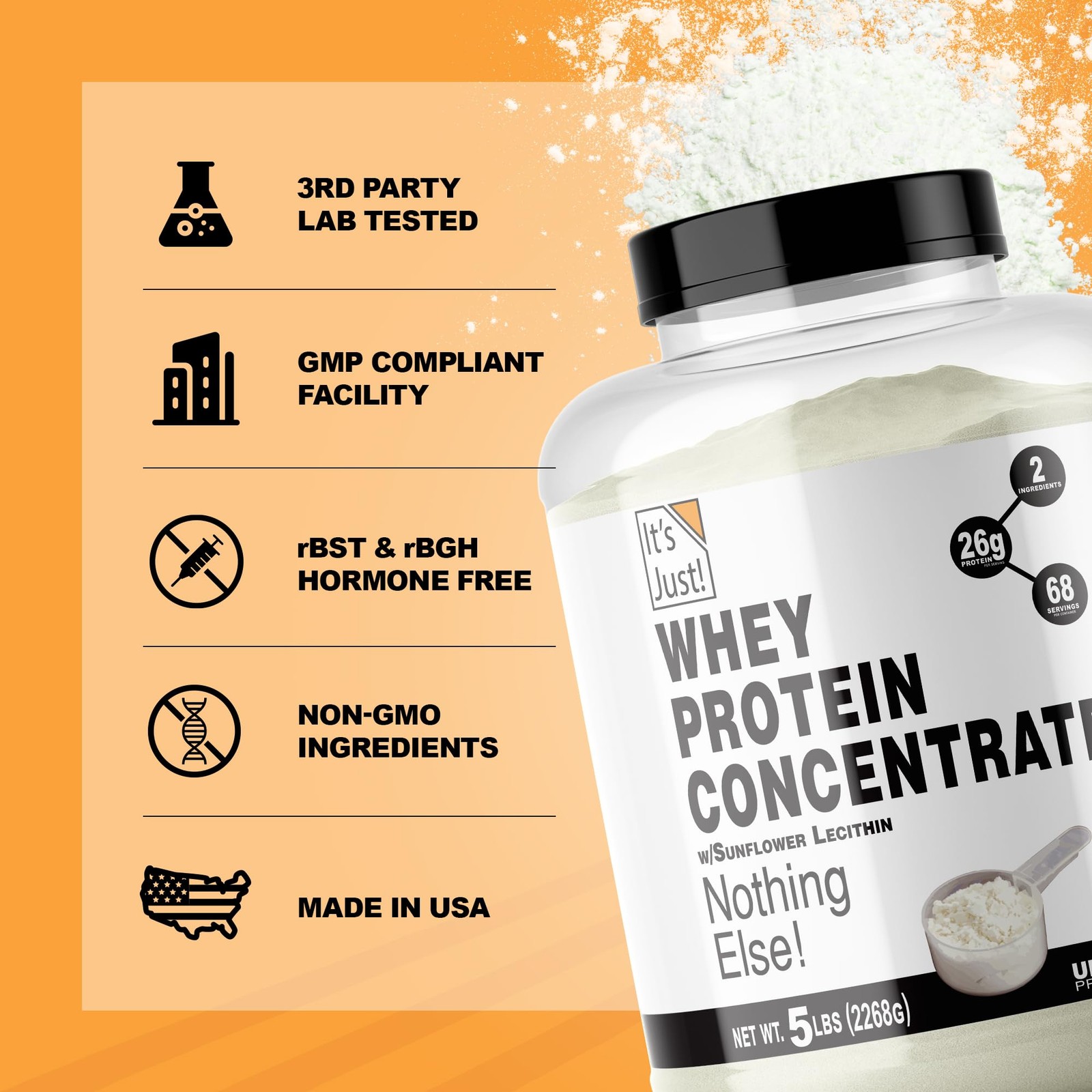 Its Just – 100 Whey Protein Concentrate, Made in USA, Premium WPC-80, No
