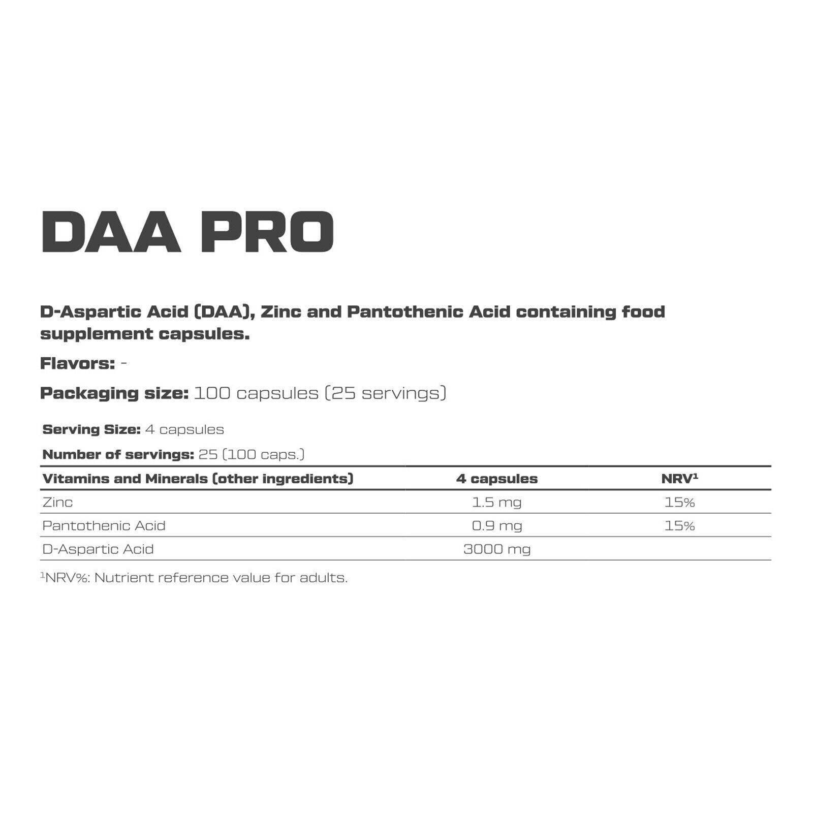 DAA PRO 100/200 Caps. D-Aspartic Acid Testosterone Booster Hormone Support PCT