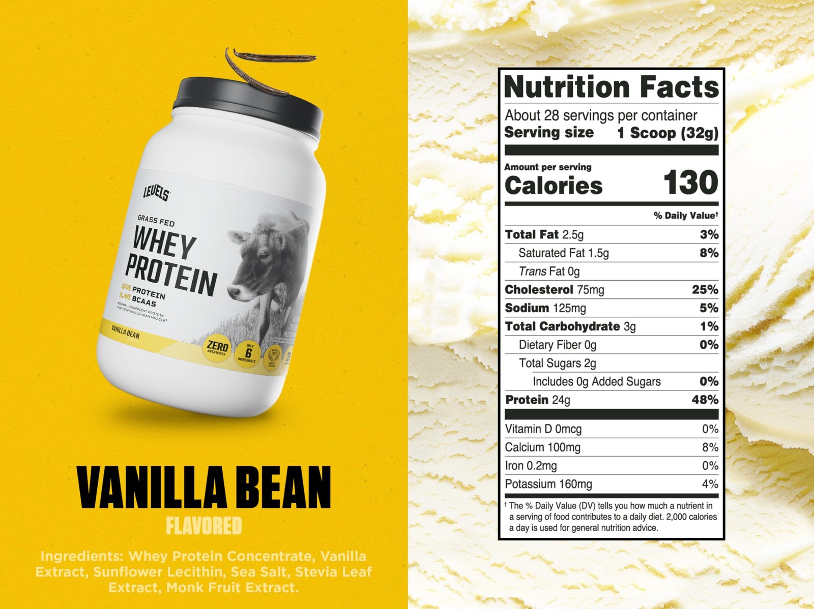 Levels Grass Fed Whey Protein Powder, No Artificials, 24G of Protein, Vanilla…